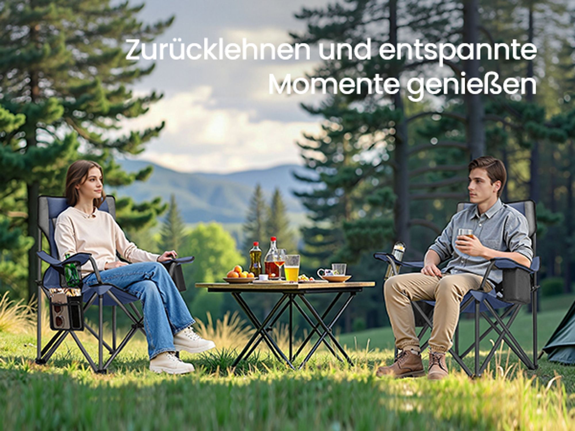 SONGMICS Campingstuhl, Klappstuhl mit Getränkehalter, Angelstuhl, klappbar, bis 205 kg