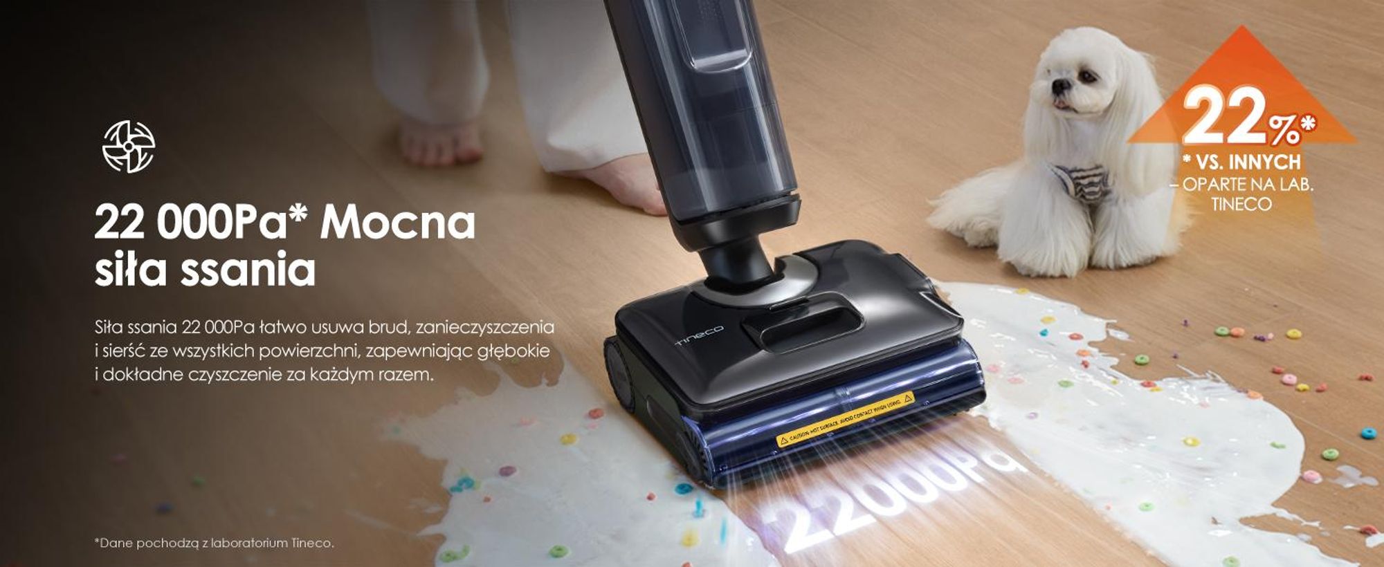 Tineco FLOOR ONE S7 Stretch Steam Bezprzewodowy Odkurzacze na sucho i mokro, 160℃ HyperSteam, Przeciwdziałający Splątaniu, FlashDry, Do 80 min pracy
