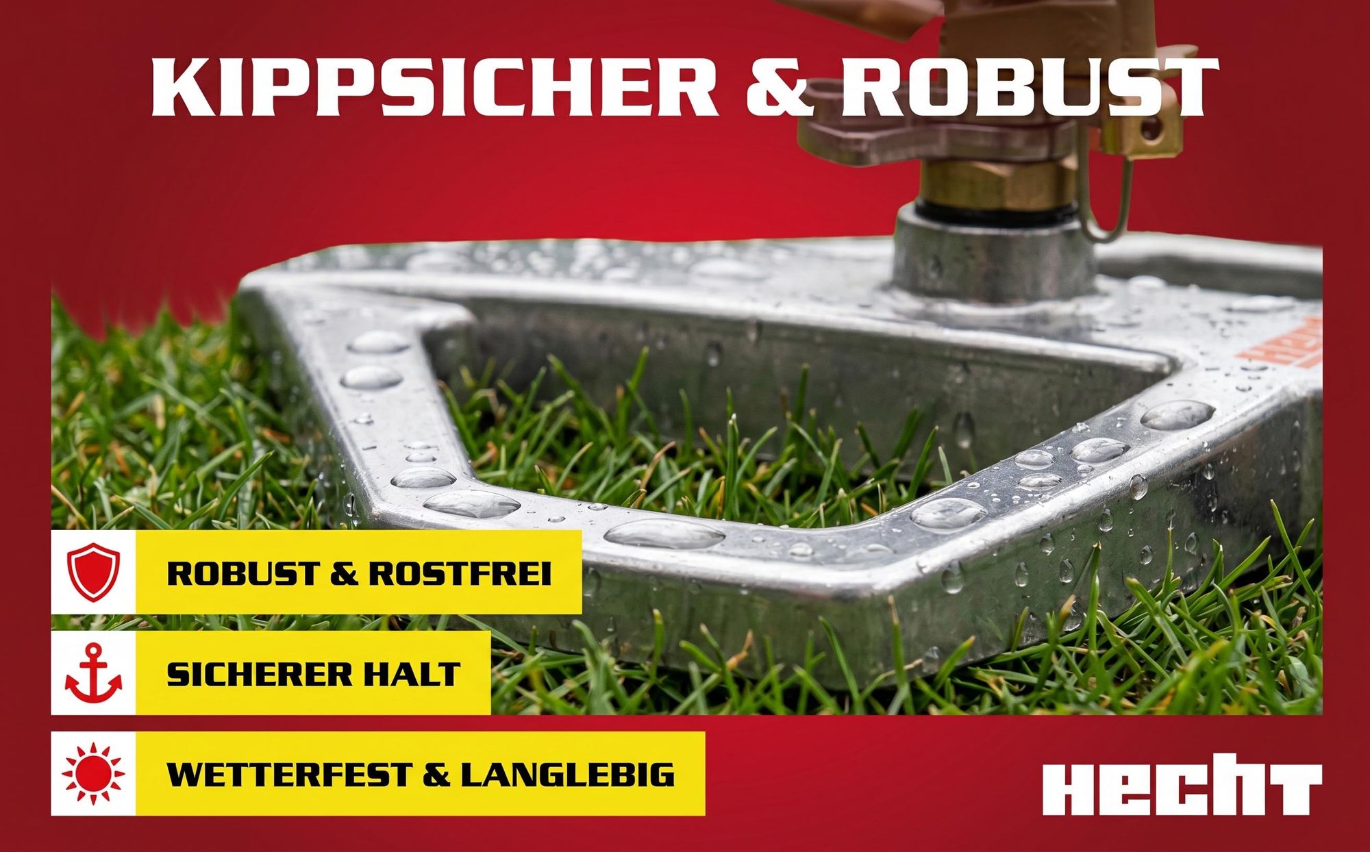 HECHT 06043 Rasensprenger Rasensprinkler | bis 450 m² | 0-360° schwenkbar |  Rostfrei