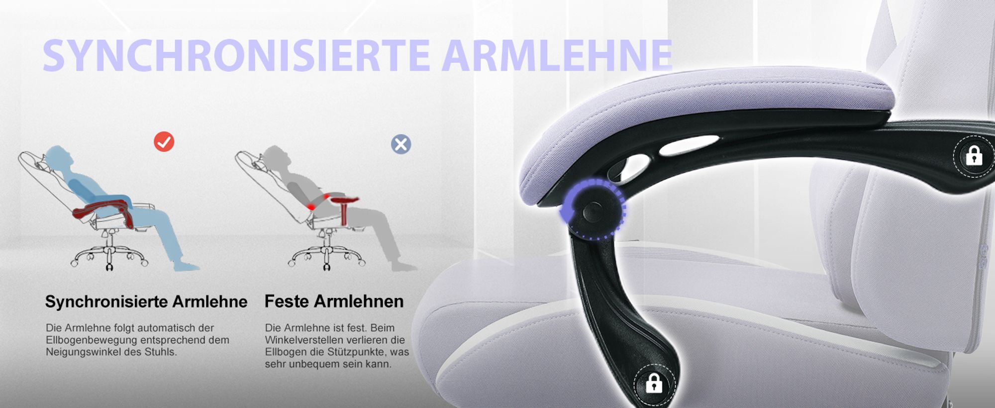 GTPLAYER Gaming Stuhl Ergonomischer Gaming Sessel Schreibtischstuhl mit Stoffoberfläche Atmungsaktiver Bürostuhl Federsitzkissen mit Fußstütze lila