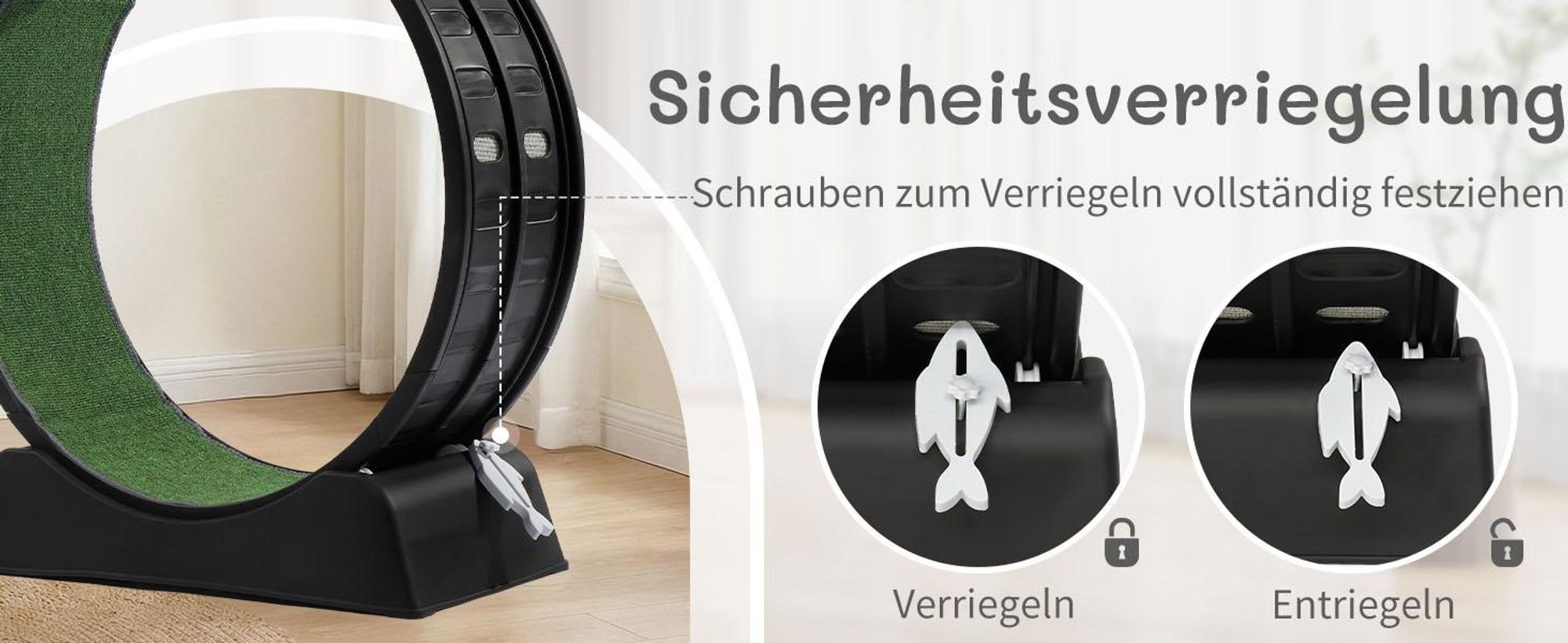 FCH Katzenlaufrad, Laufband für Katzen, Innendurchmesser 80cm, PP-Kunststoff, leise Laufband und Sicherheitsschloss-Design, Schwarz