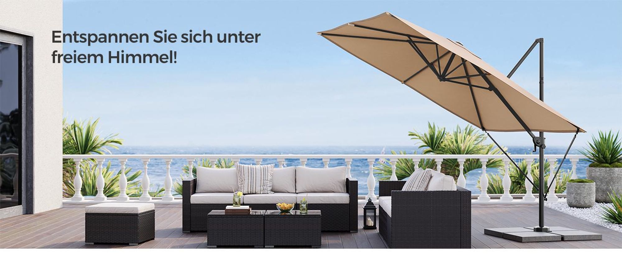 SONGMICS Sonnenschirm, 270 x 270 cm,  UPF 50+, Gartenschirm, um 360° drehbar