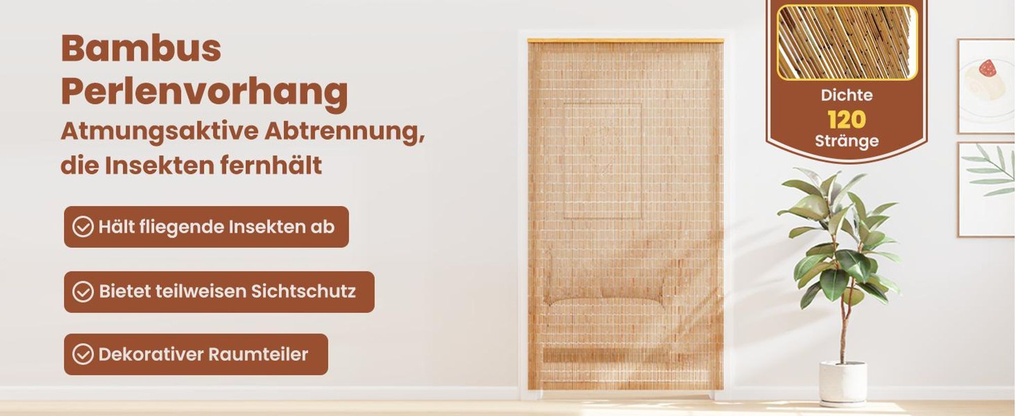 vidaXL Insektenschutz Türvorhang Bambus 120 x 220 cm