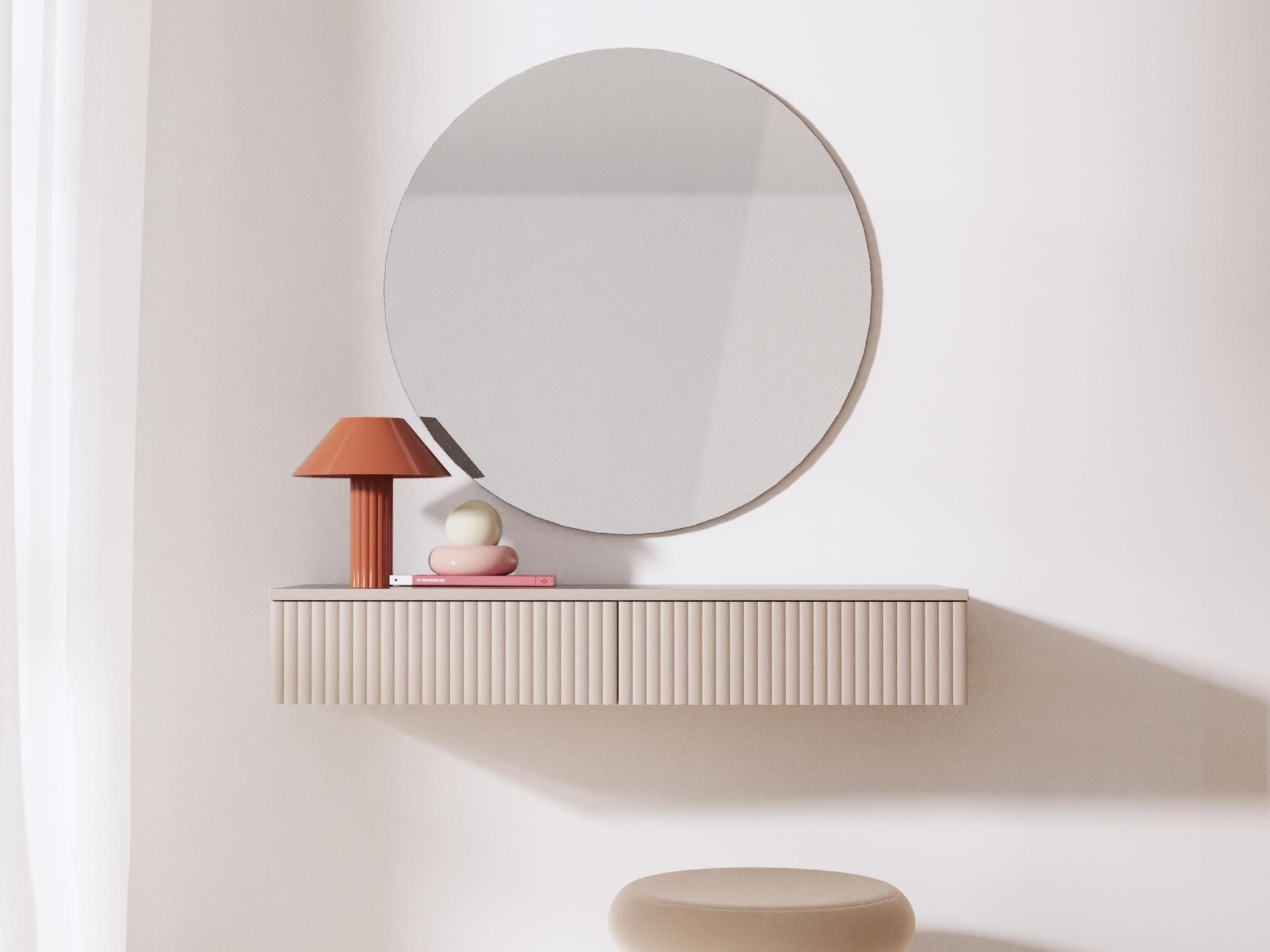 BEAUTYSOFA | Hängender Schminktisch SOFT Kaschmir 100cm, Konsolentisch mit 2 Schubladen und geriffelten Fronten, Push-to-Open-System