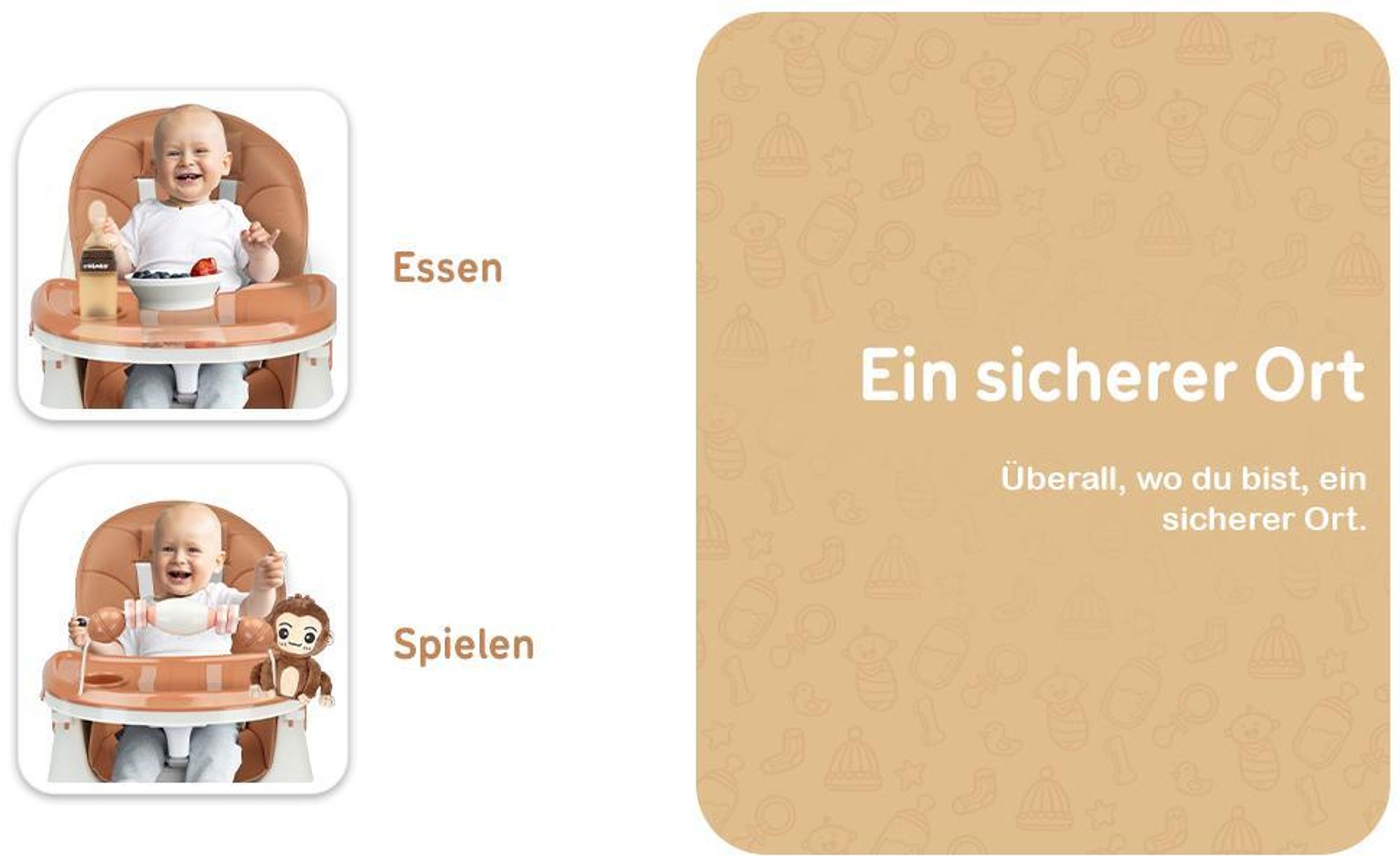 Twinky® Hochstuhl Baby MAXI - Braun - 2-in-1 Kinderhochstuhl - Klappbarer Esszimmerstuhl, Kinderwagen - Mitwachsstuhl und Babystuhl für Neugeborene