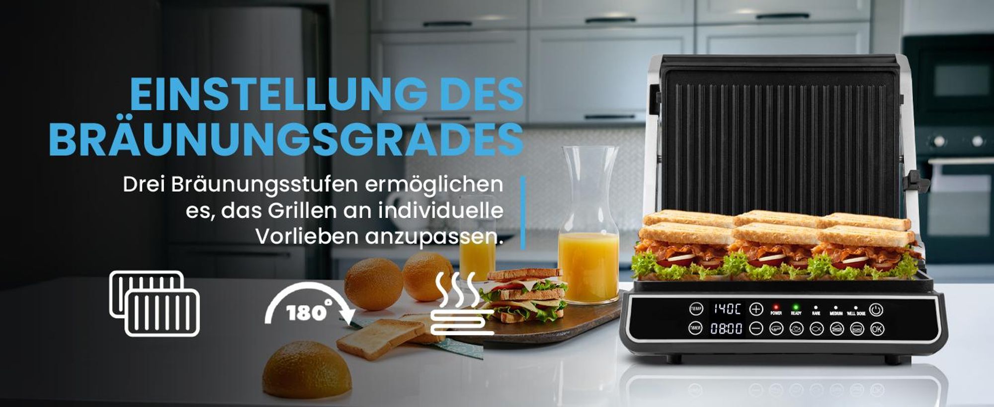Kontaktgrill mit Auffangschale mit drei Frittierstufen