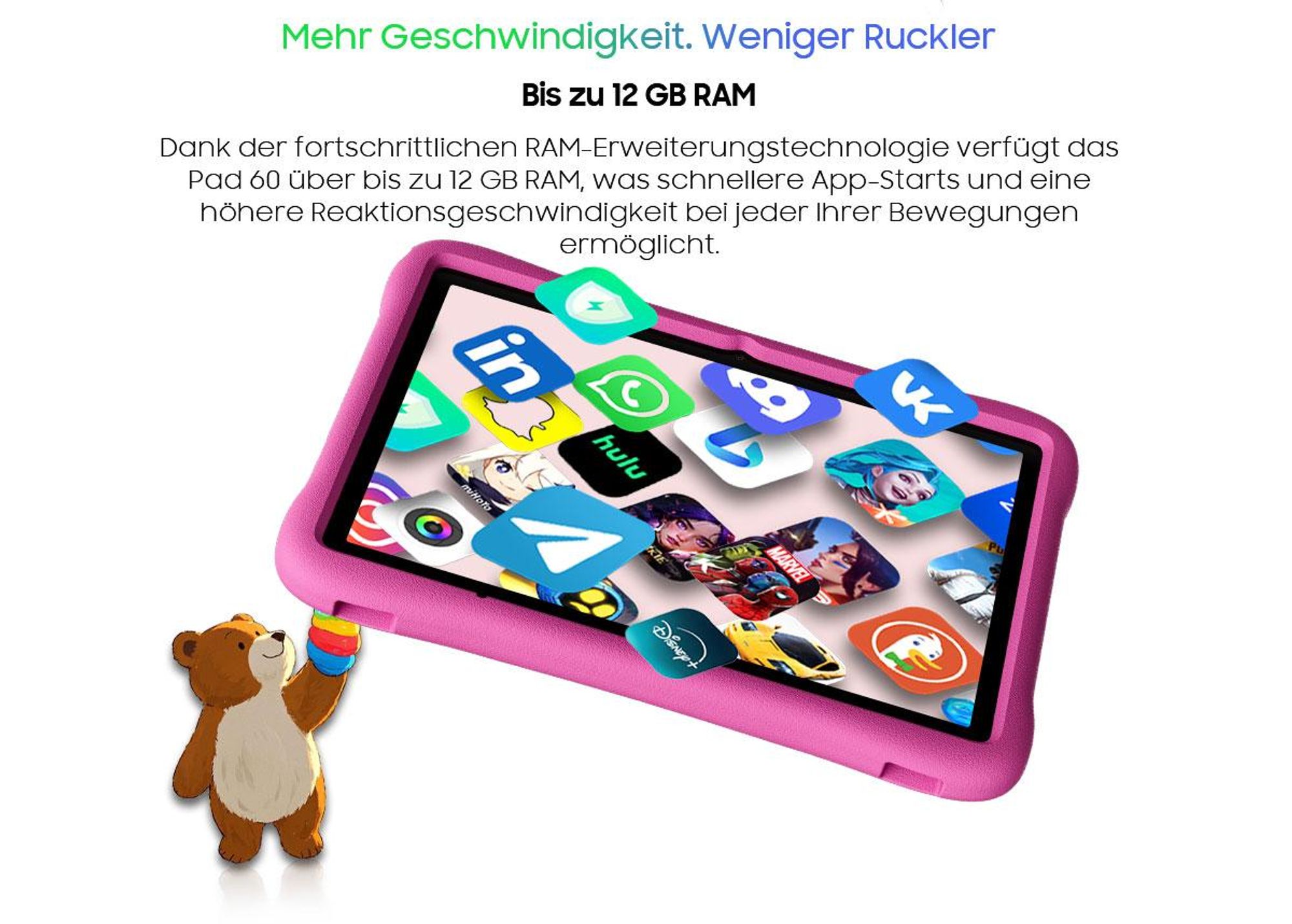 Blackview Pad 60 Kids, Kinder Tablet, 10,1", 12GB+128GB, Android 15, Elternkontrolle, Kinder-Modus, HD-Streaming, WiFi 6, mit stoßfester Schutzhülle