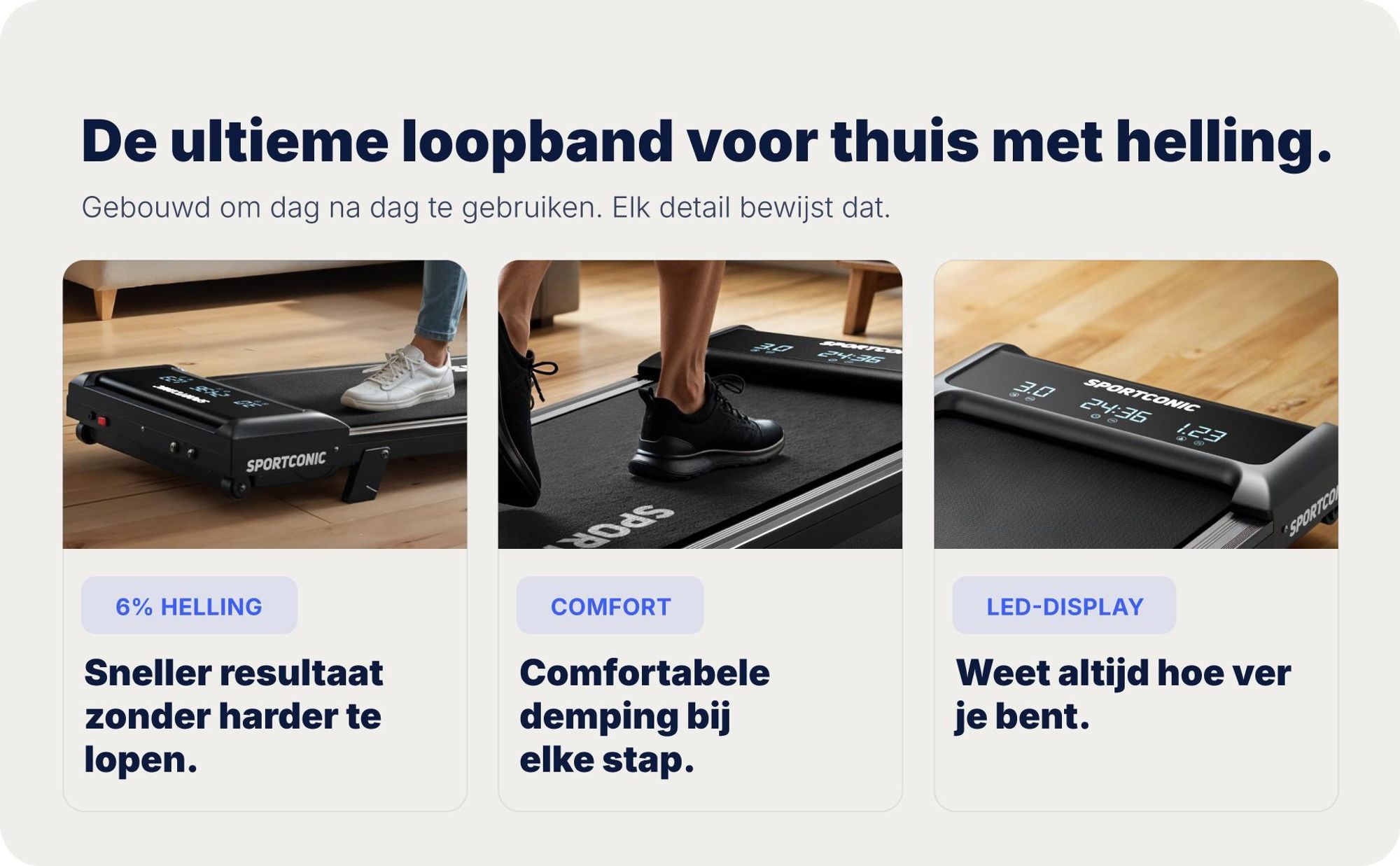 Sportconic Walking Pad loopband voor thuis en kantoor – stil, met een hellingshoek van 6%, energiezuinig, met LED-display