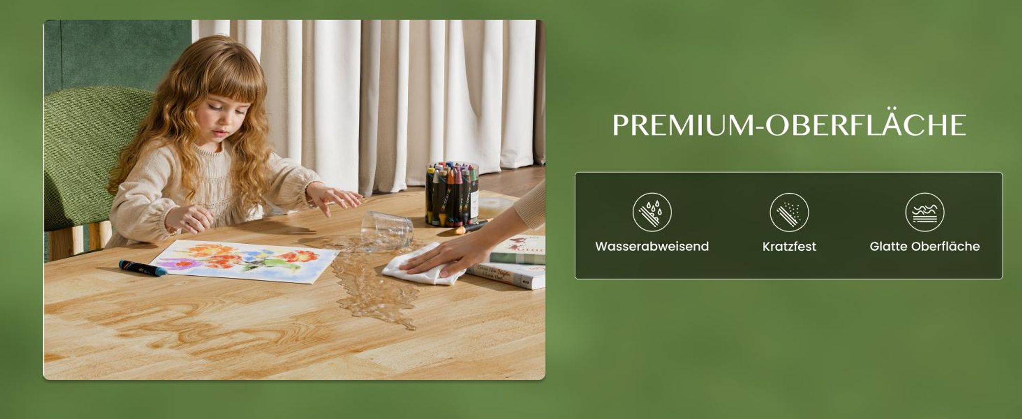 FLEXISPOT Tischplatte 140x80 cm, 27 mm starke Eichen-Massivholzplatte, Einteilige Tischplatte mit vorgebohrten Löchern, ideal für Schreibtische