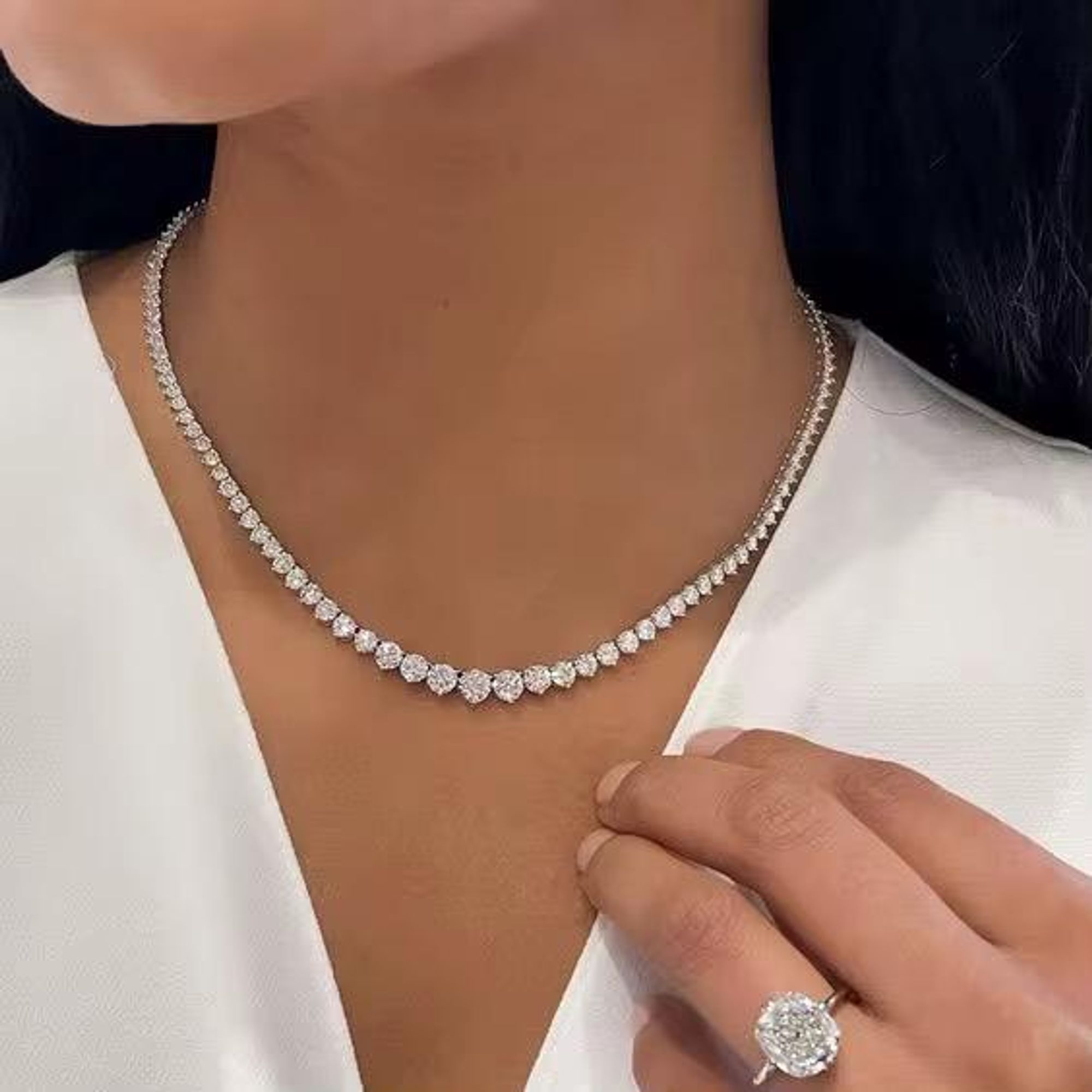 ROUGEMONT Funkelnde Damen Zirkonia-Collier Halskette Brautschmuck 3-7mm Edelsteine