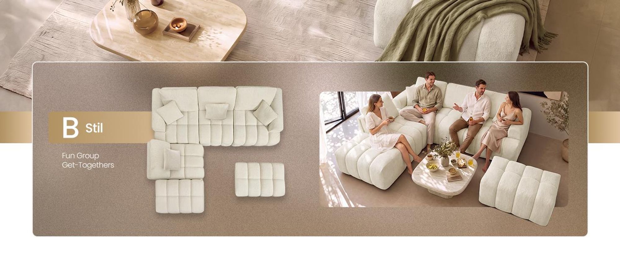 VASAGLE Modulares Sofa Set, Chenille, Weiß, 6-Sitzer Couch, LCS16WG101-02