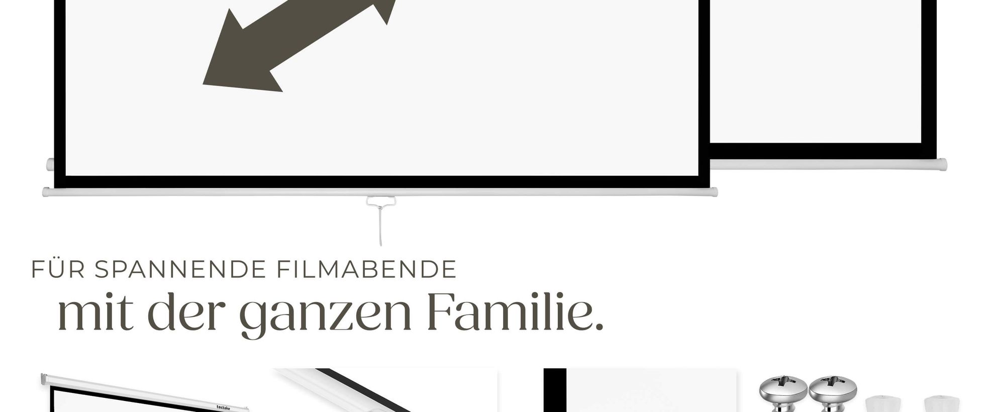 tectake Beamer-Leinwand 84 Zoll 16:9 4K HD Full HD Ultra HD Wand- Deckenmontage 201x128 cm Gain 1.0 Betrachtungswinkel 160°