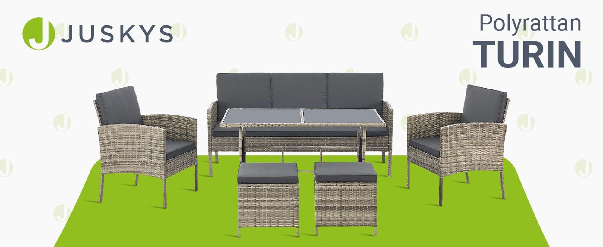 Juskys Polyrattan Gartenmöbel Sitzgruppe Turin Set 6 teilig - Outdoor Möbel grau-meliert