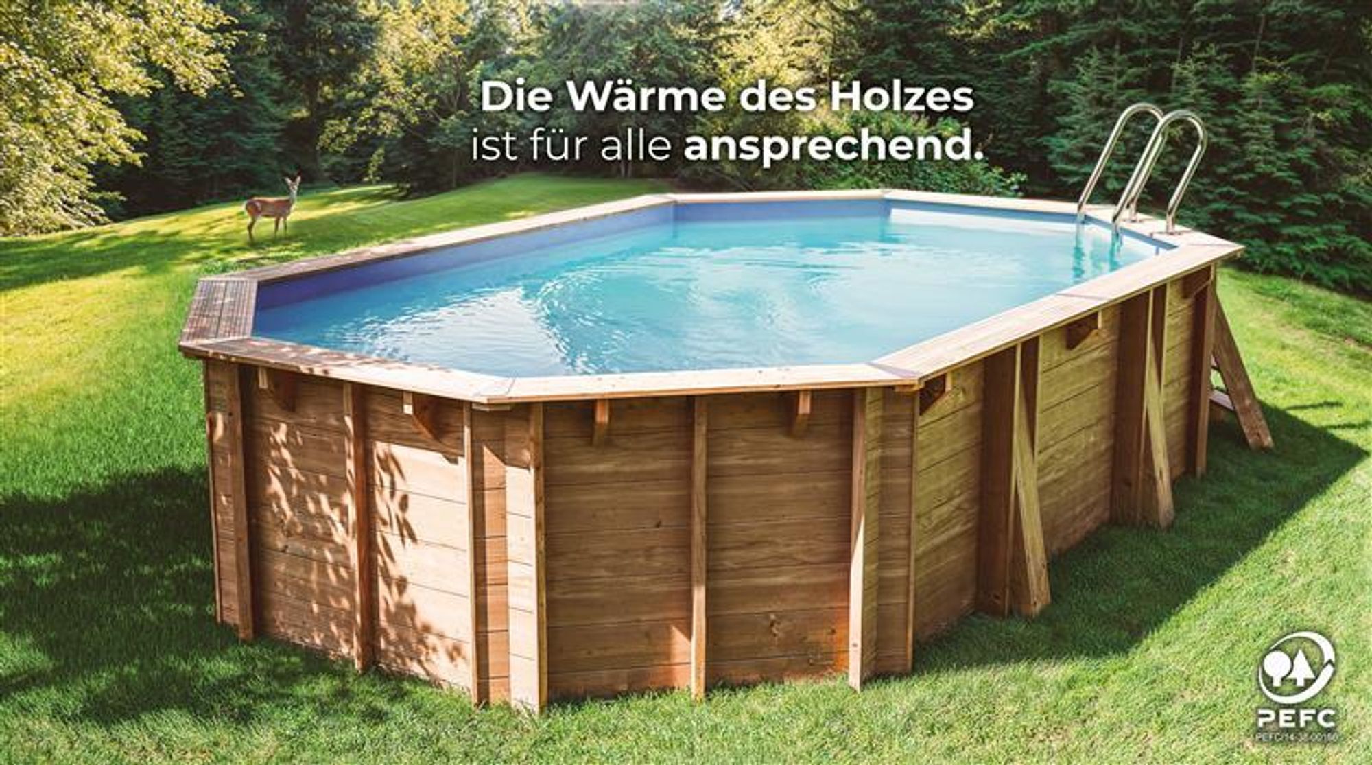 GRE Holzbecken oval Modell Canelle 2  551 × 351 × 119 cm, Komplettset + GRATIS Sommerabdeckung
