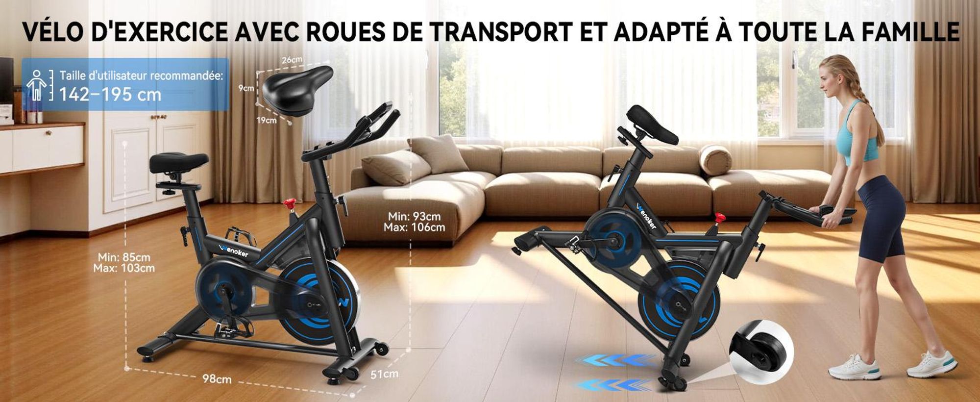 Wenoker Heimtrainer Fahrrad mit App,Leises Ergometer Hometrainer Fahrrad mit Magnetwiderstand, Indoor Fitnessbikes zu Hause, Bis 160KG