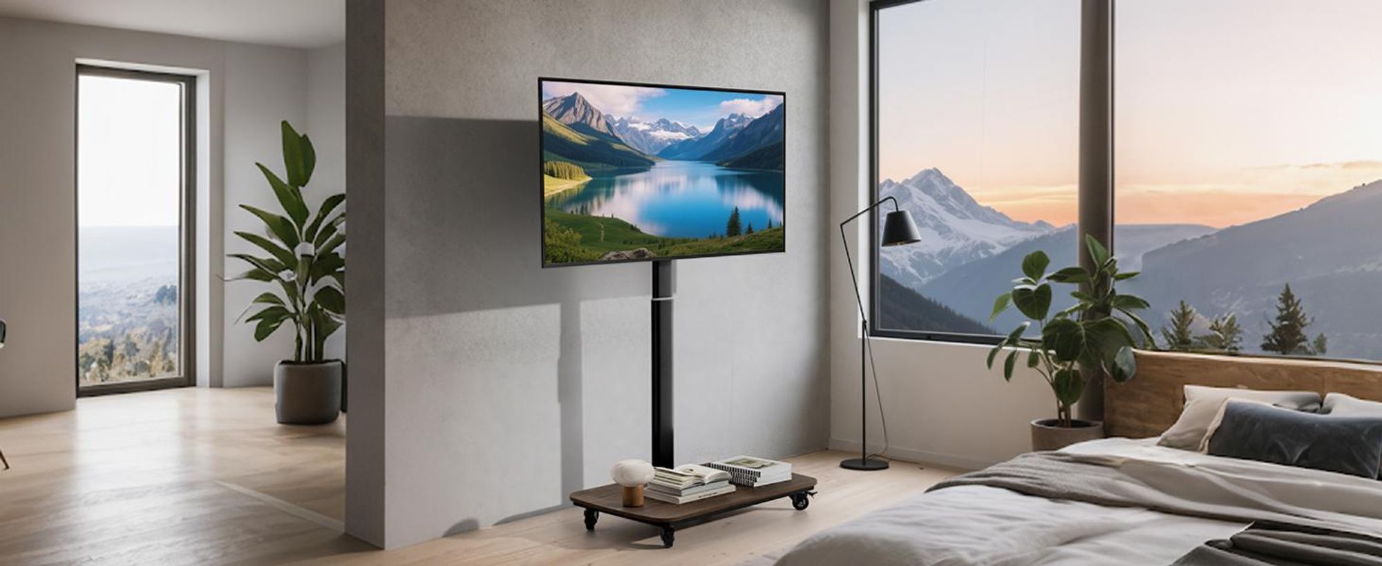 WISFOR TV Standfuss Fernseher Ständer Mit Fernbedienung, Motorisierte Höhenverstellung, rollbar, für 40-77" Flach LED LCD Monitor, 600x400mm, bis 60kg