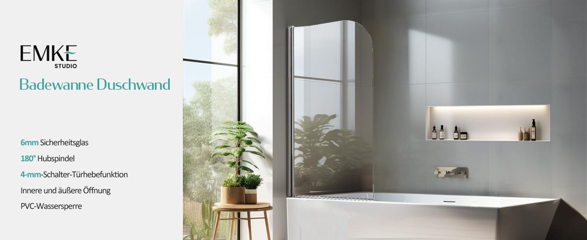EMKE 90x140cm Duschtrennwand für Badewanne Faltwand Duschabtrennung Badewannenaufsatz NANO einfach-Reinigung Beschichtung
