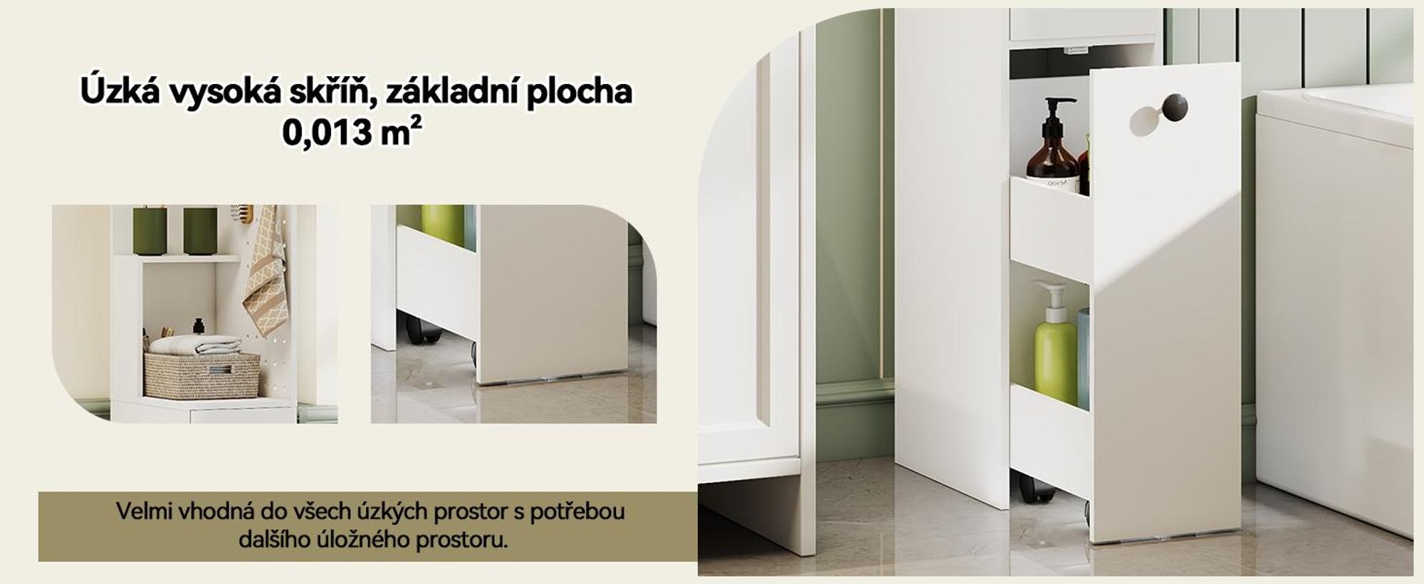 Skříňka do koupelny Puluomis, komoda do koupelny se zásuvkami, nástěnné úložné řešení, úzká vysoká skříňka 35x24x165 cm, úložná skříňka do koupelny nebo kuchyně, bílá barva
