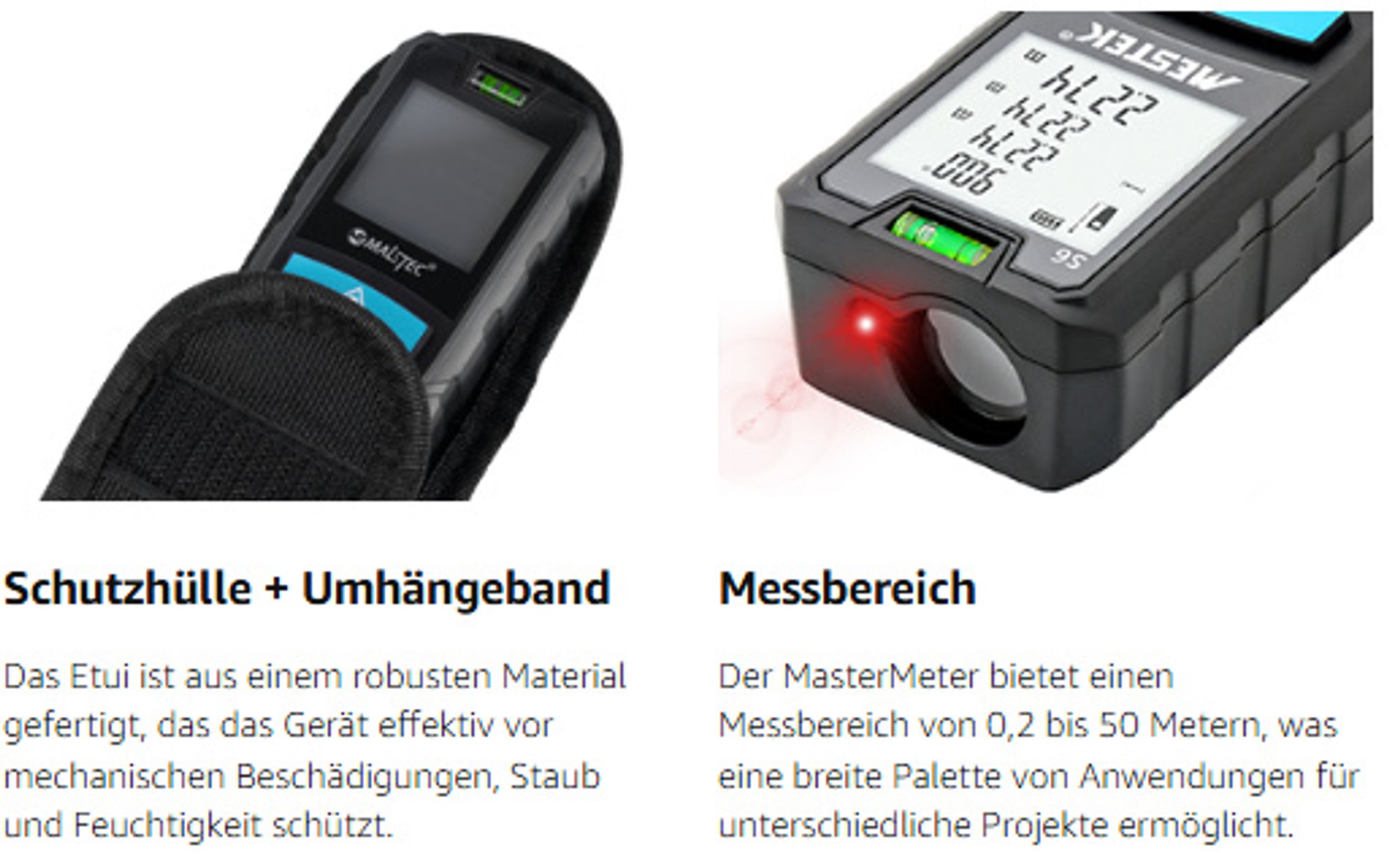 MalTec Laser-Entfernungsmesser 50m Digitaler Winkelmesser Level Wasserwage Präzisionsinstrument mit Etui