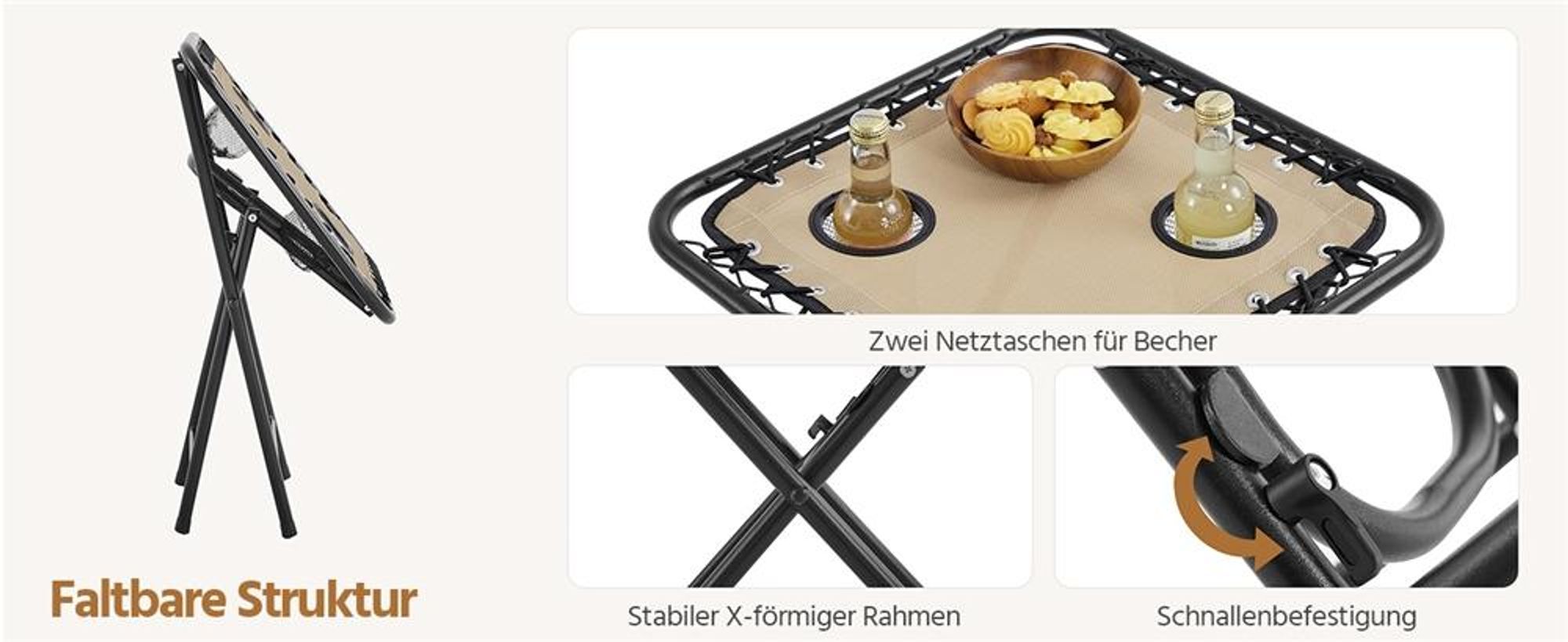 Yaheetech 3-tlg. Liegestuhl Set, inkl. 1 Beistelltisch & 2 klappbare Gartenliegen, mit Nackenkissen & Becherhalter & verstellbarer Rückenlehne