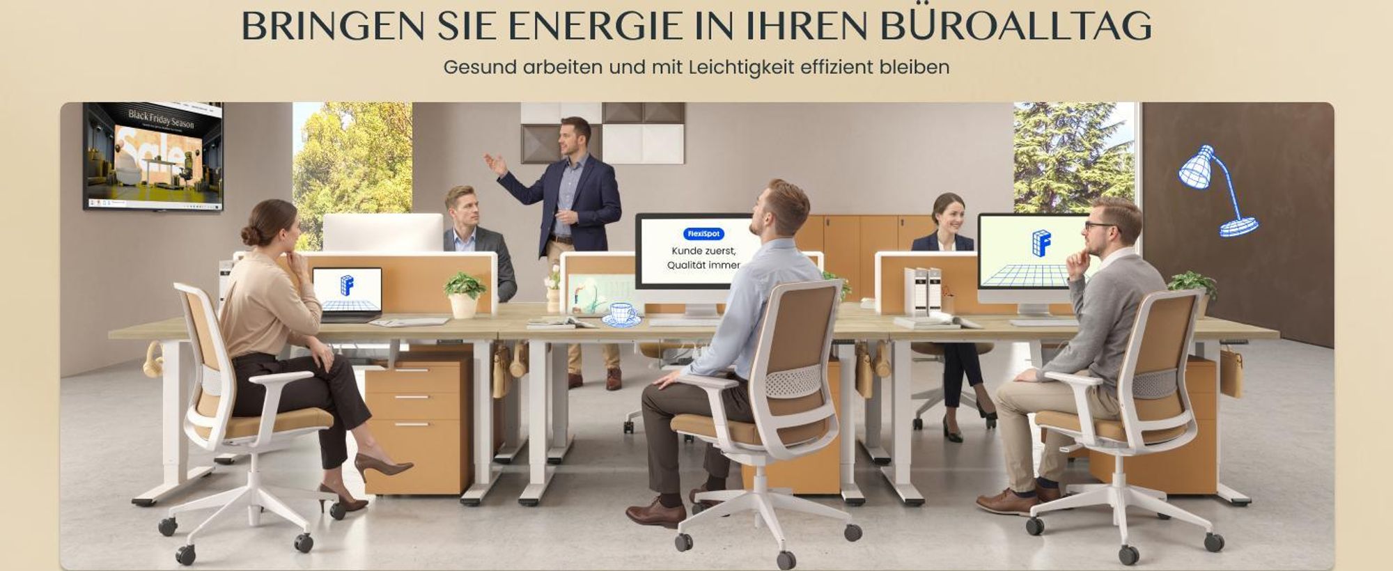 FLEXISPOT E1 Pro Elektrisch Höhenverstellbarer Schreibtisch EU, 160x80cm 25MM EINTEILIGE TISCHPLATTE Doppelmotor 120KG Tragkraft Natur-Eiche Optik