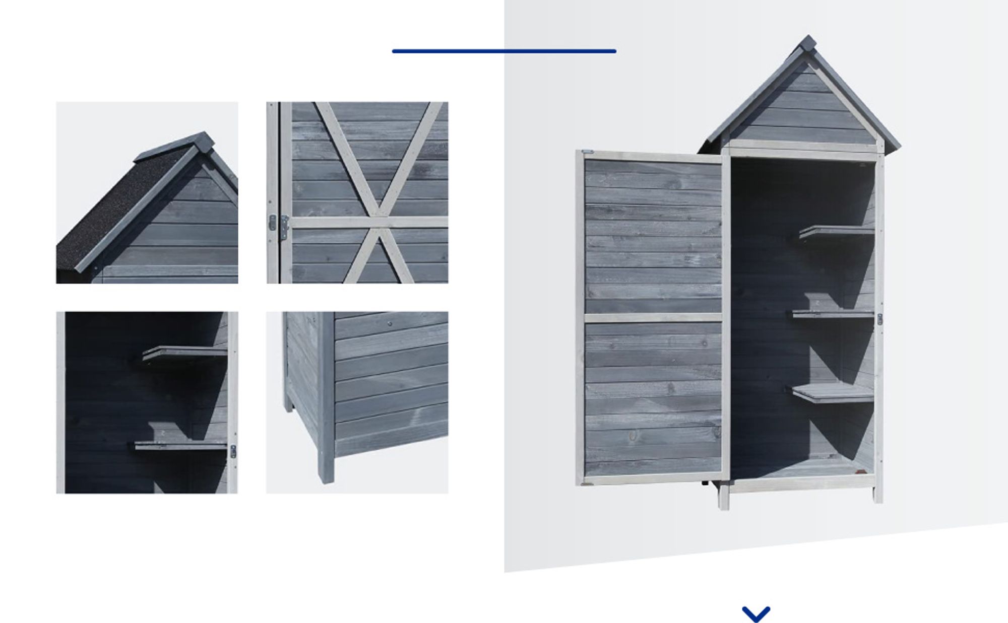 Wiltec Gartenschrank aus Holz grau 77x53x179cm mit Tür, Satteldach und Bitumenisolierung Gerätehaus Werkzeughaus Geräteschrank Werkzeugschrank Geräteschuppen