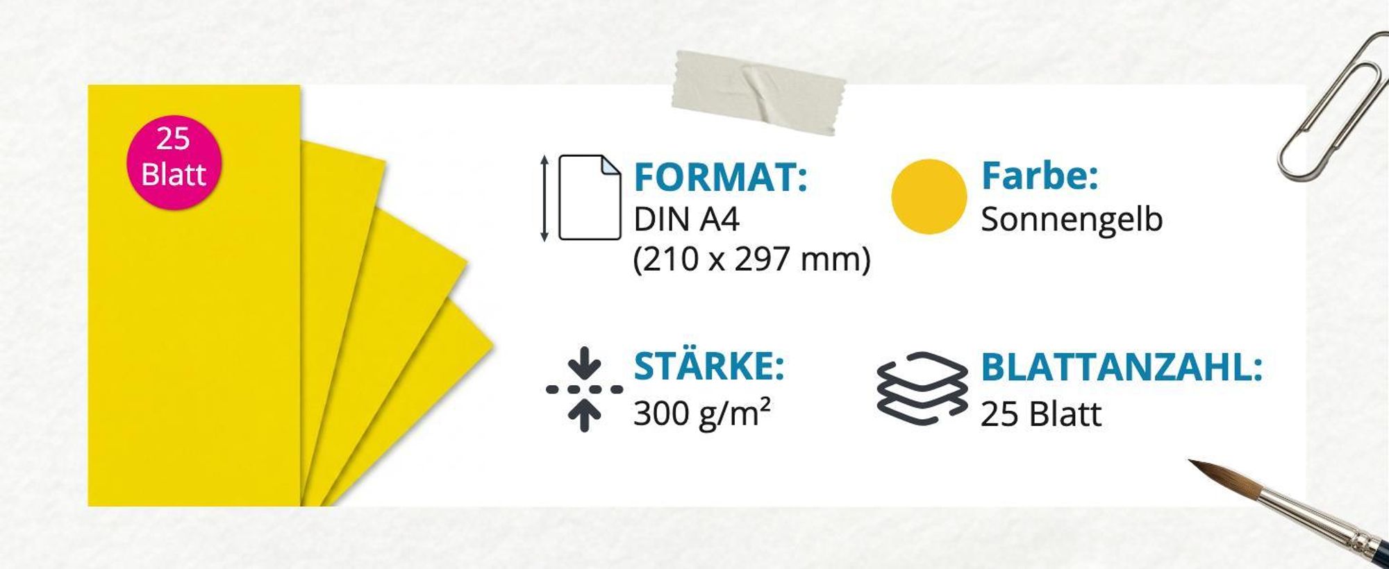 itenga Fotokarton - A4 300 g/qm sonnengelb 25 Blatt
