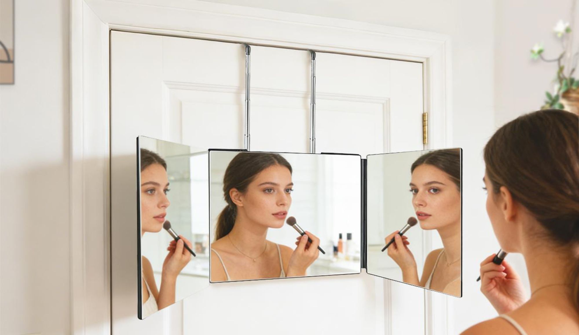 ZMH Specchio cosmetico portatile a 3 ante, pieghevole a 360 gradi, 90 cm, per viso e capelli, nero