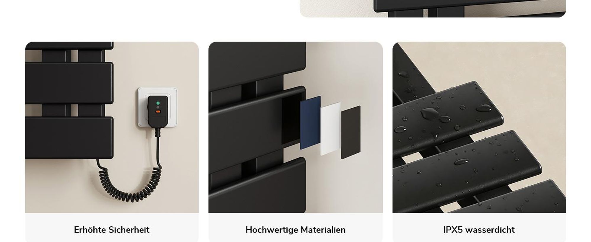 EMKE Elektrischer Handtuchheizkörper, WiFi APP Steuerung LED Touchscreen mit Timer, Handtuchtrockner 100x50cm 320W Schwarz