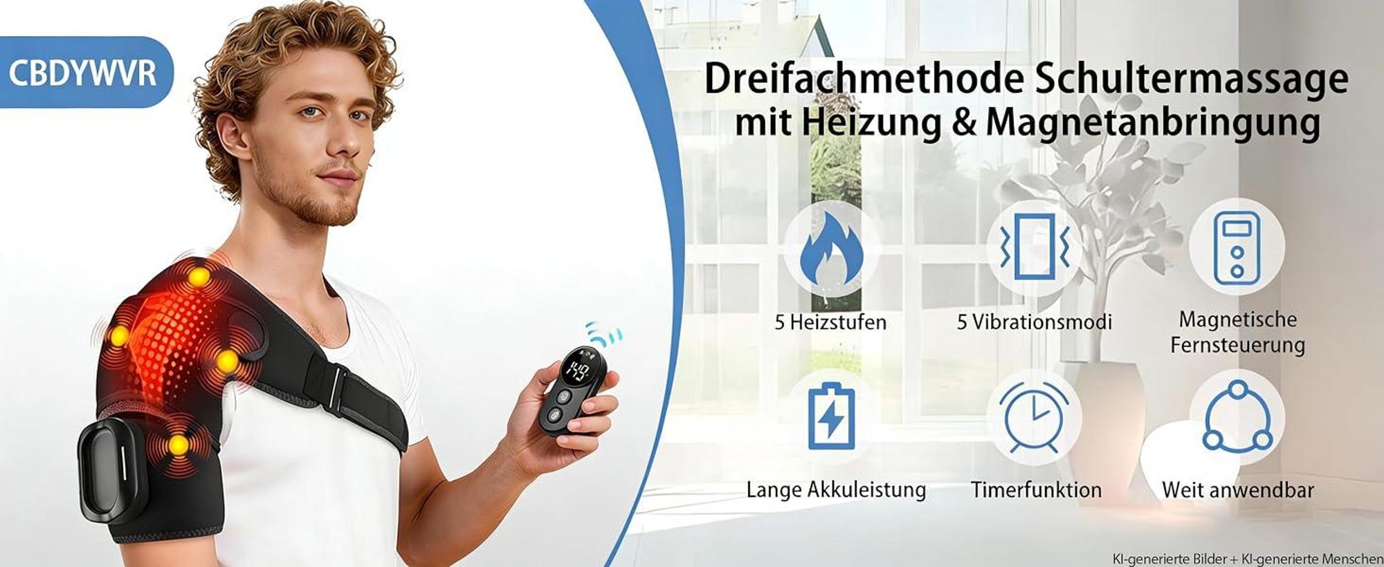 Elektrisches Schultermassagegerät mit Bandage, 3-in-1 Massagegerät, 5 Heizstufen & Vibration, Magnet-Design, 5000mAh Akku, für Zuhause & Büro