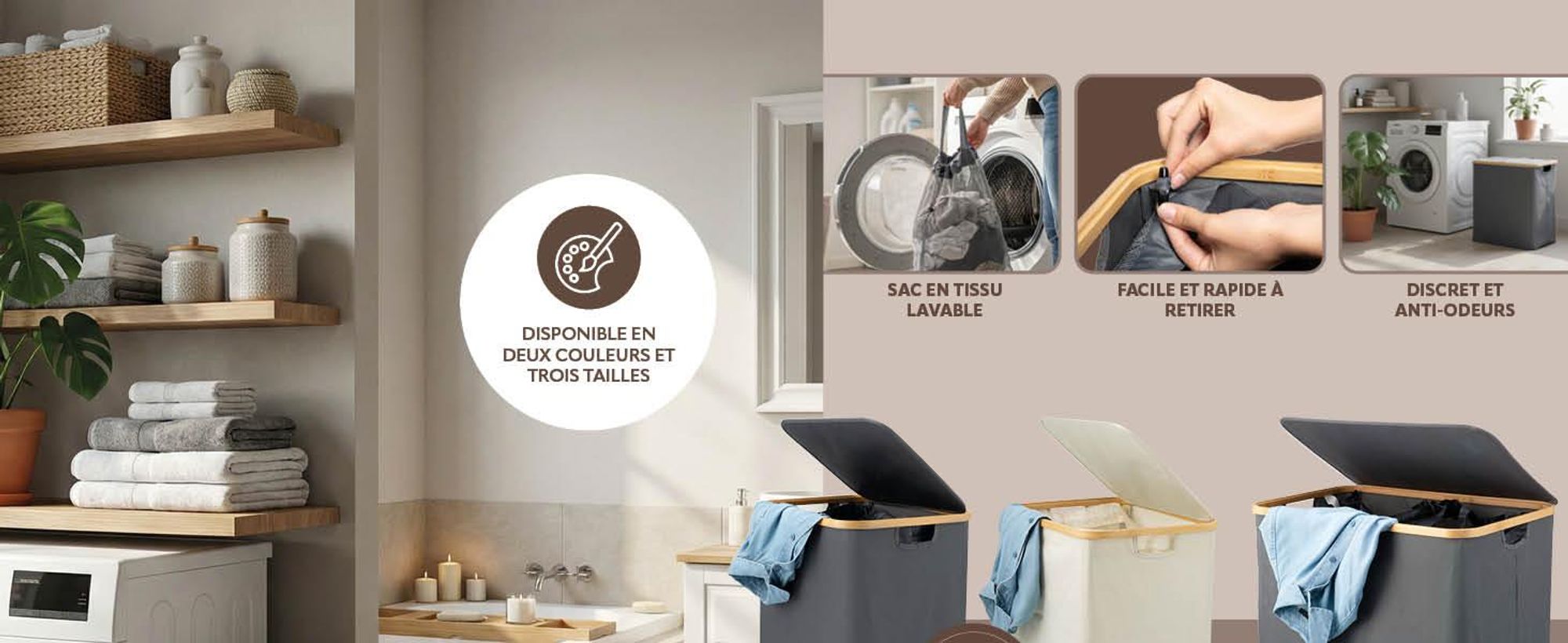 Panier à linge dans la salle de bains