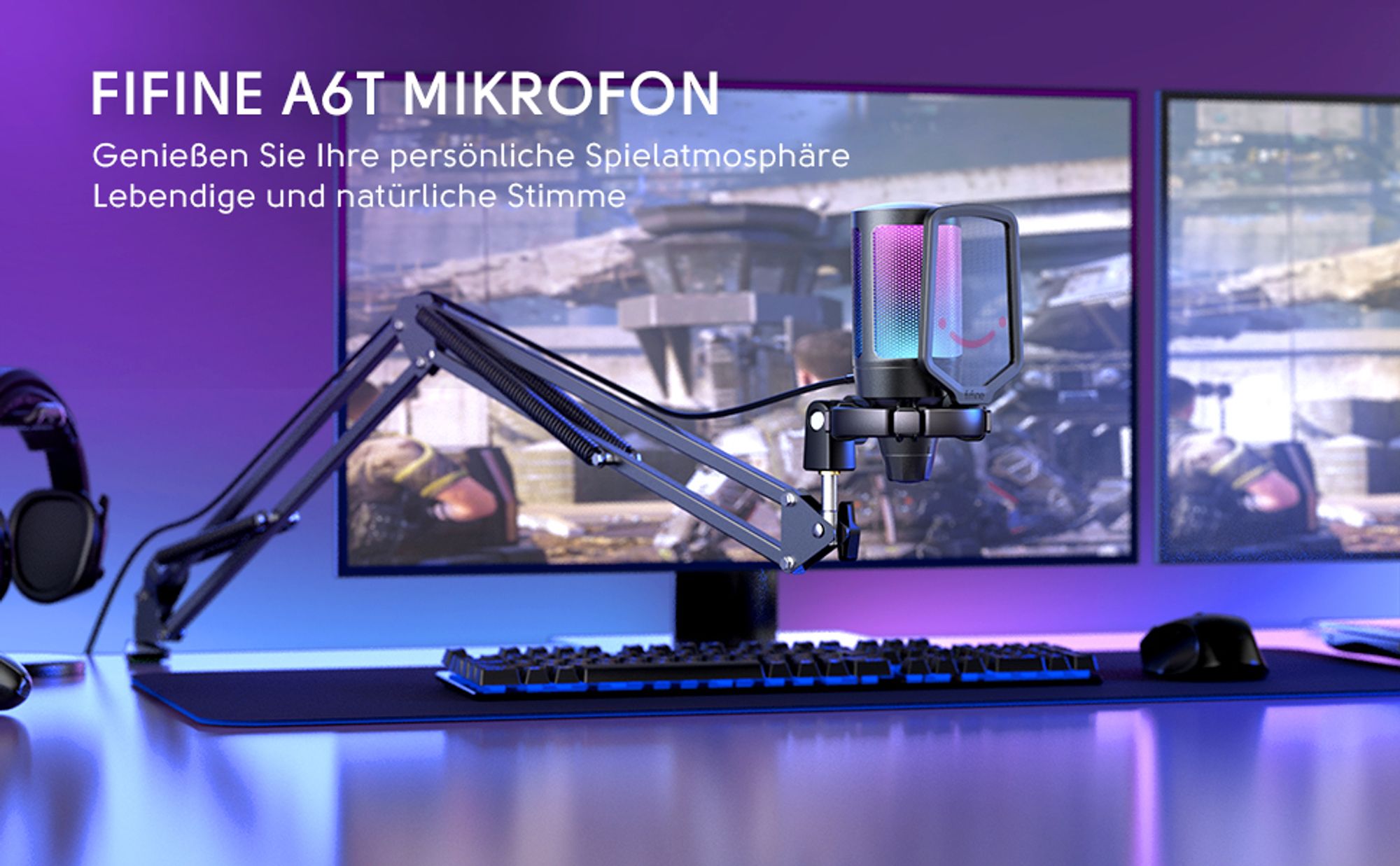 FIFINE Gaming Mikrofon PC mit Arm USB Microphone für Podcast Streaming Studio