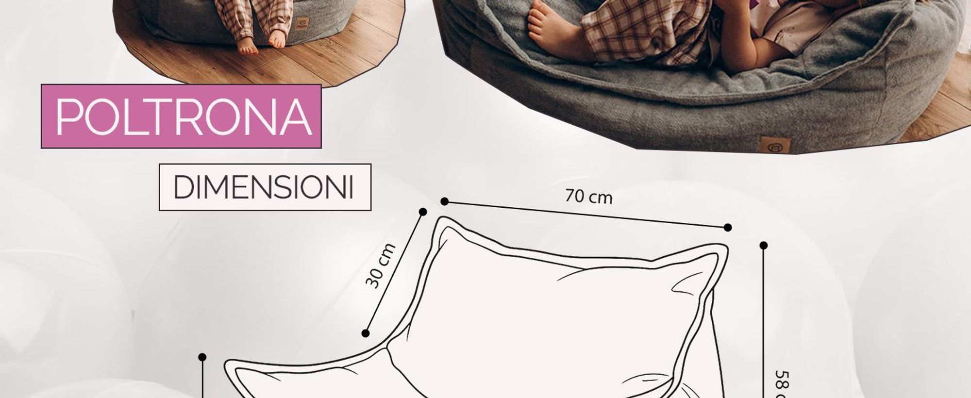 Poltrona per bambini MISIOO Roya Chenille – Poltrona per la cameretta dei bambini, morbido pouf per bambini, divano a sacco da pavimento, cernila di alta qualità, 80x73x58 cm