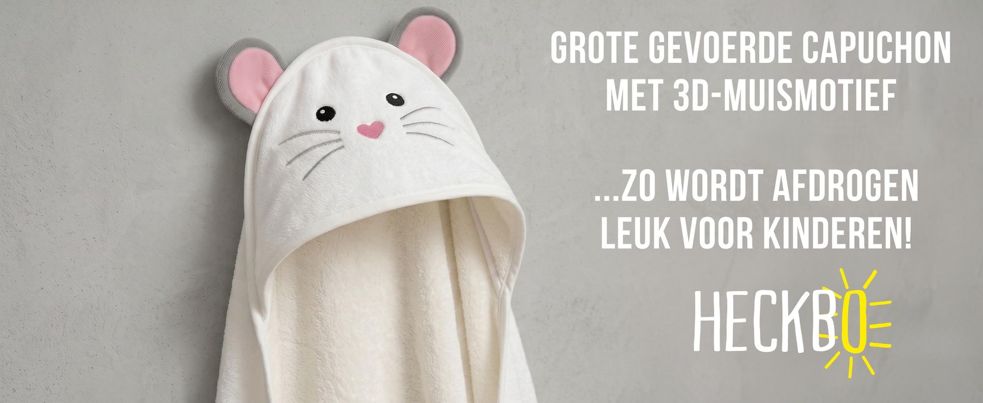 HECKBO Baby badcape met muis en washand | Bamboe viscose | 90 × 100 cm | Vanaf de geboorte