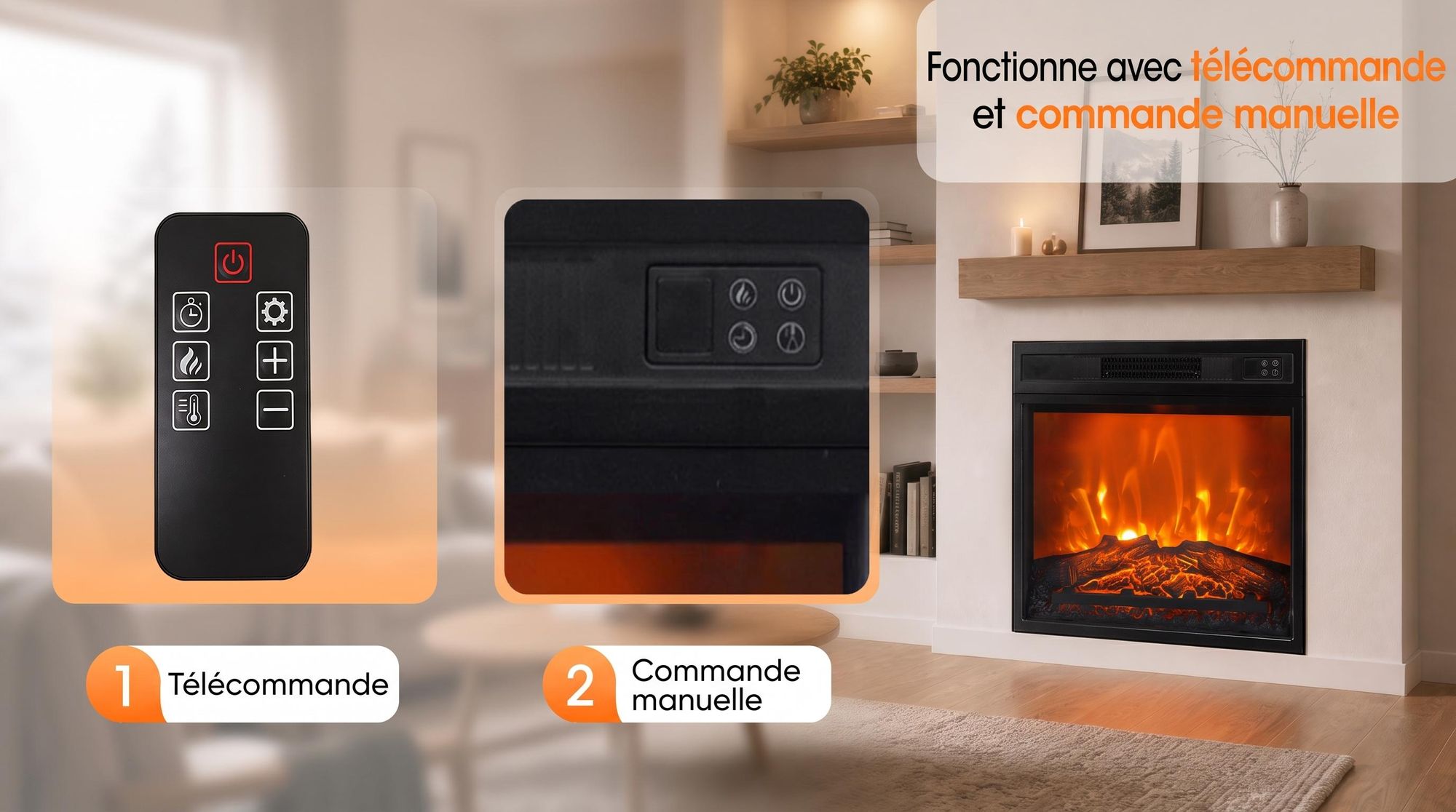 Parrot Uncle 23" Insert Cheminée électrique noire avec télécommande
