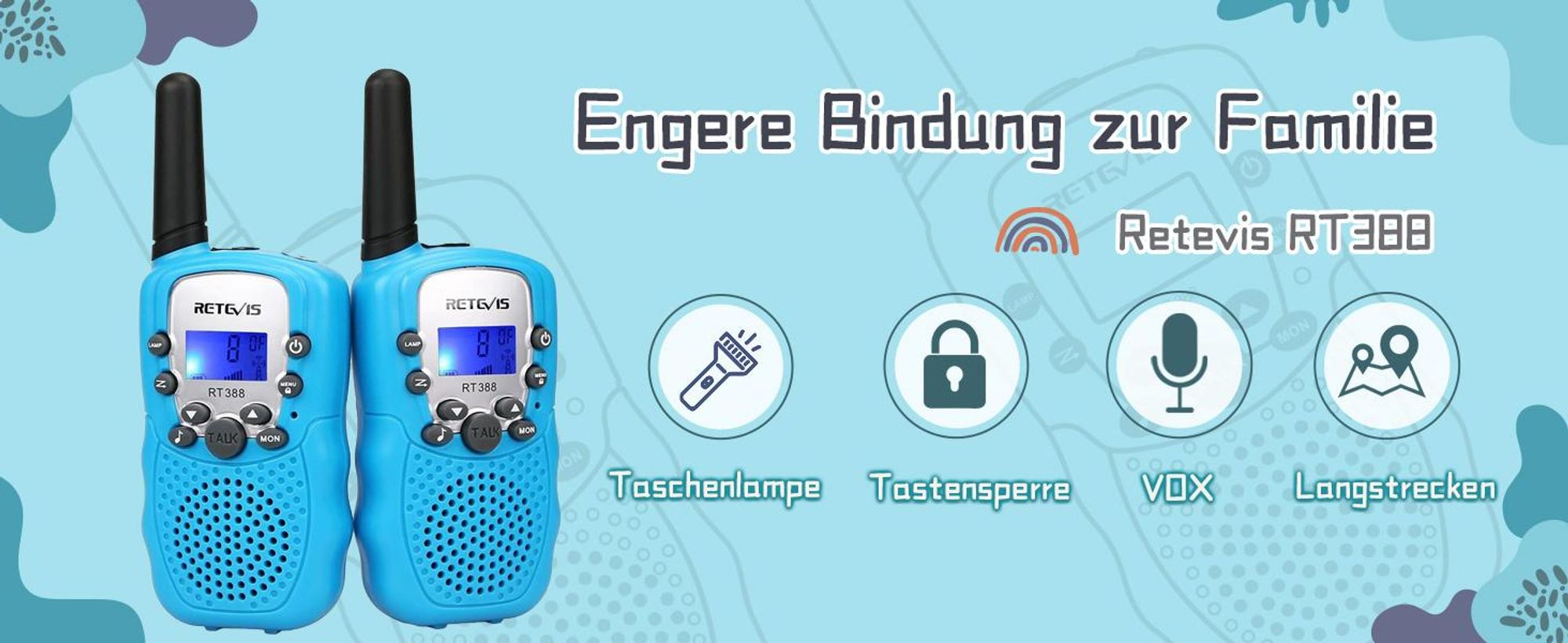 Retevis RT388 Walkie Talkie Kinder, Geschenke für Kinder, Spielzeug ab 4-12 Jahre, sichere Tastensperrer, für Abenteuer, Camping, Wandern (Zwei Paare)