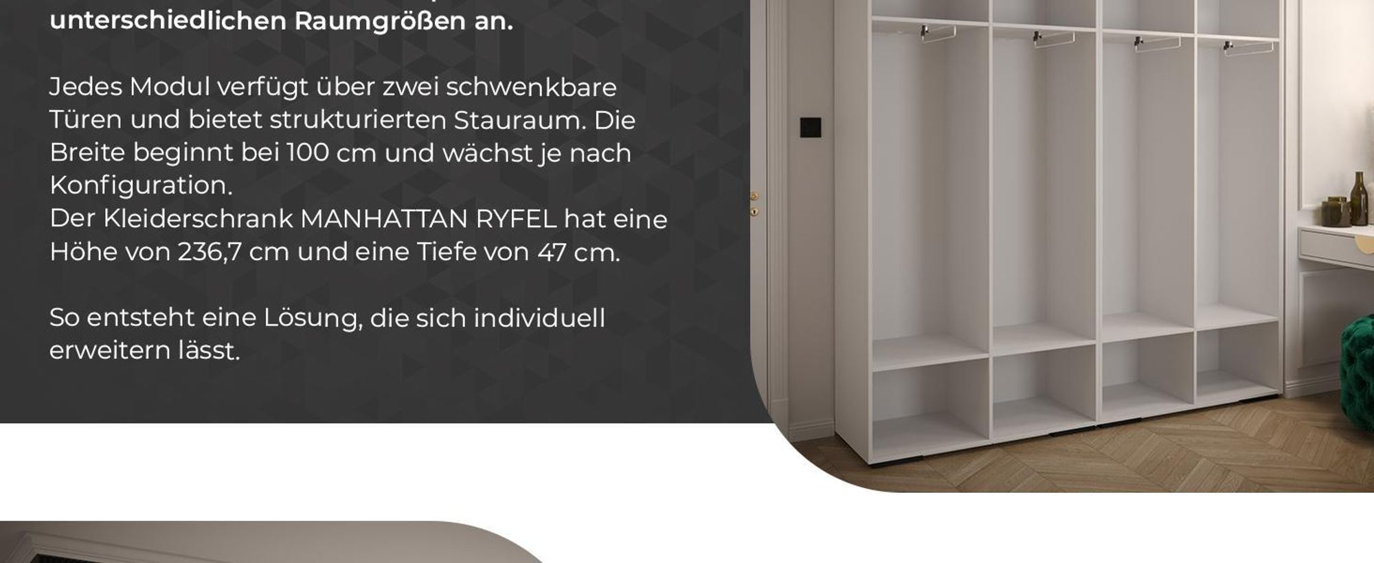 Kryspol - Kleiderschrank Schwarz, 2 Tür, 1 Modul 100x236,7x47cm, Manhattan Ryfel 5