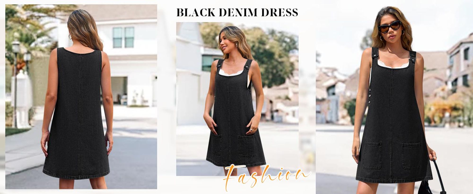Ärmelloses Damen-Jeanskleid – Lässiges Vintage-Overall-Kleid aus Denim mit Rundhalsausschnitt, lockerer Passform und Taschen