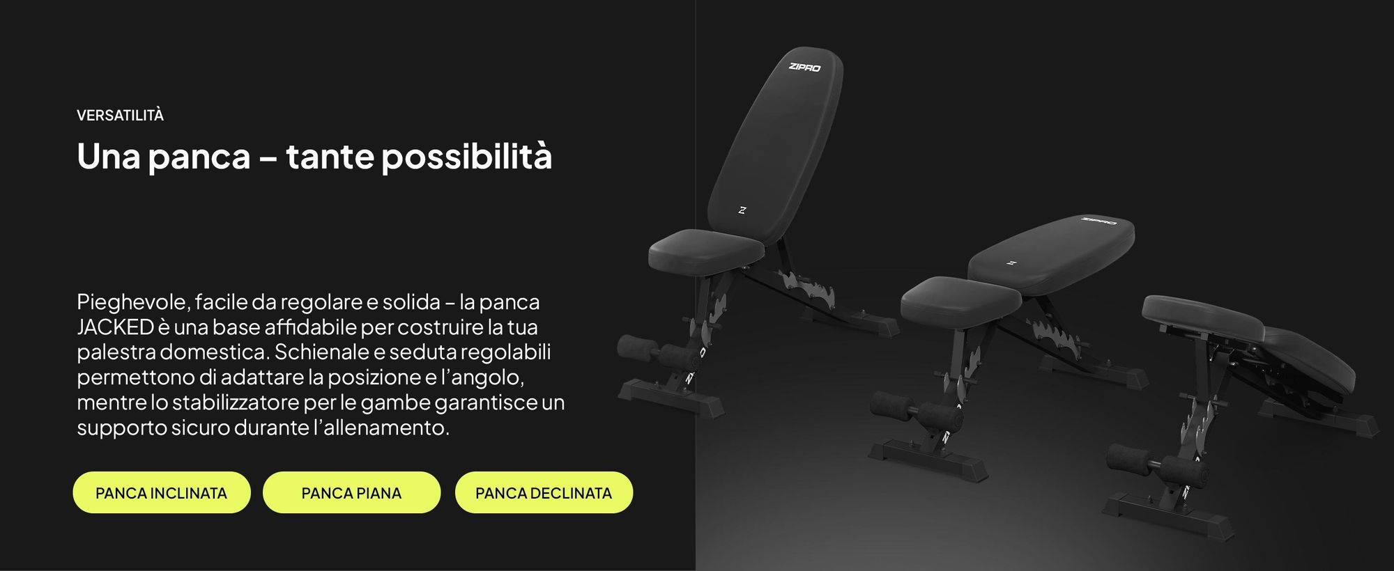 Panca pesi pieghevole Zipro Profi Jacked – Panca inclinata regolabile e panca negativa (7+3 livelli) Imbottitura extra spessa Panca da allenamento resistente per la casa