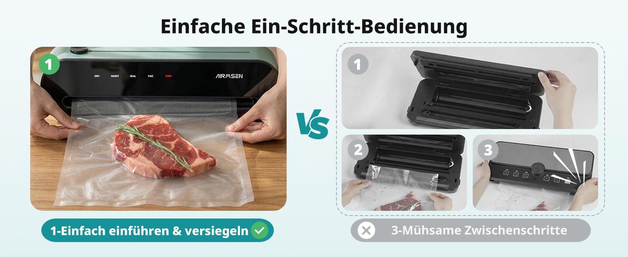 AIRMSEN Vakuumiergerät, vollautomatisches Versiegelungsgerät, 120W,30cm Versiegelungsbreite, inklusive 10Vakuumbeuteln und eingebautem Beutelschneider