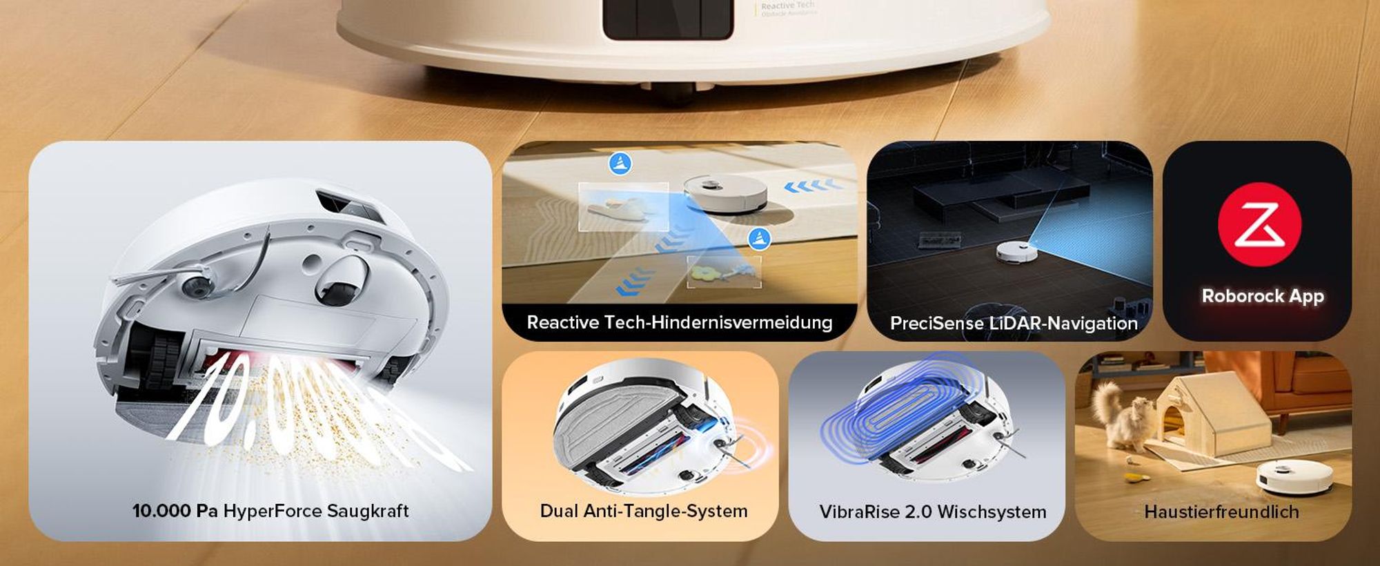 Roborock Q10 S5 Saugroboter mit Wischfunktion, 10.000 Pa Staubsauger Roboter, Dual Anti-Tangle System, Auto Lifting Mopping, Ideal für Tierhaare, Weiß