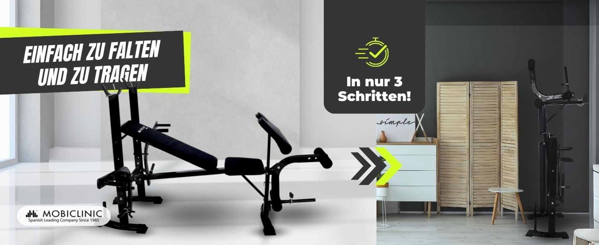 Mobiclinic Multifunktionale Trainingsbank Hantelbank verstellbar Pressfit Verstellbar klappbar Stahl Belastbar bis 250 kg Unterstützung für Stangen