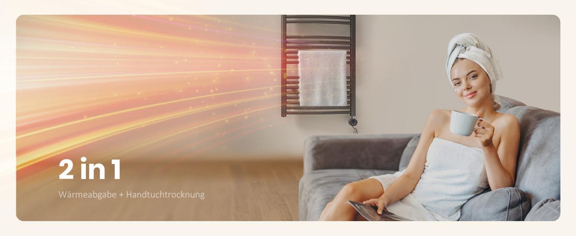 EMKE Elektrisch Handtuchwärmer 75X50cm 300W Anthrazit gebogen Badheizkörper klassisch elektrisch Heizstab Thermostat Handtuchheizkörper
