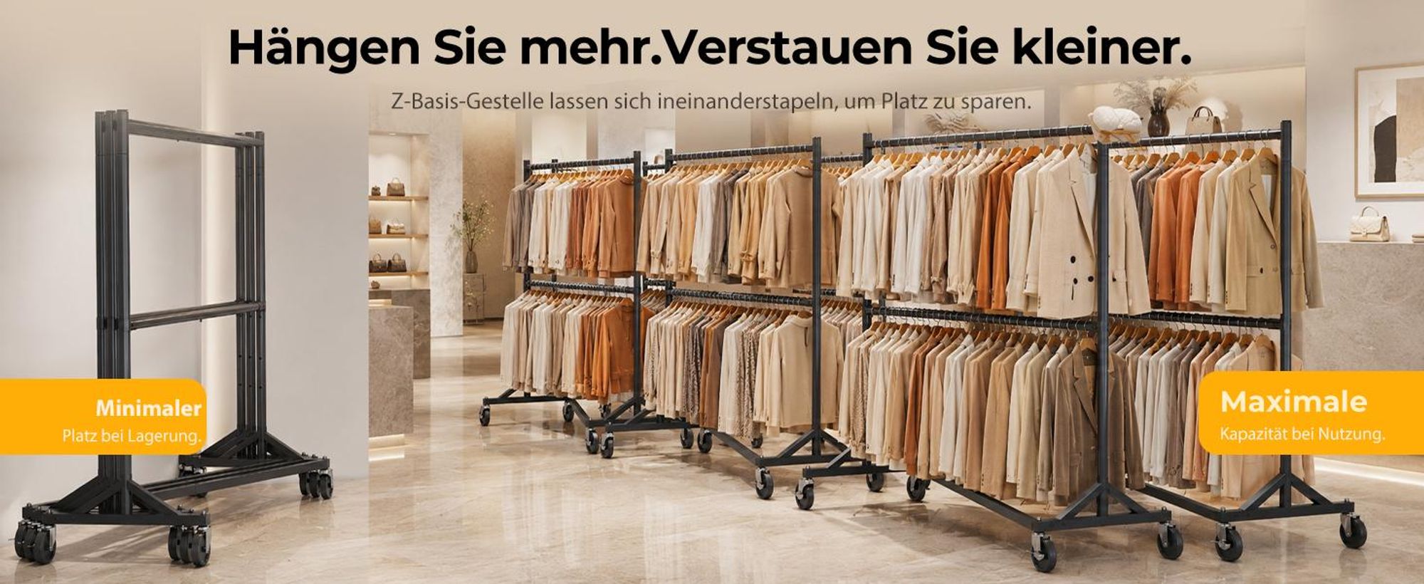HOKEEPER Kommerzieller Kleiderständer mit Z-Ständer, Tragkraft 250 kg, robuster Schwerlast-Garderobenständer, verstellbarer Kleiderstange auf Rollen,s