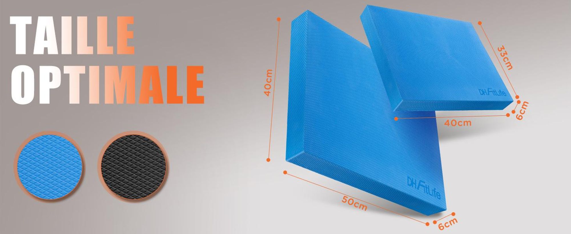DH FitLife Balance pad XL, coussin d’équilibre fitness, entraînement stabilité et coordination, surface antidérapante, mousse TPE, bleu