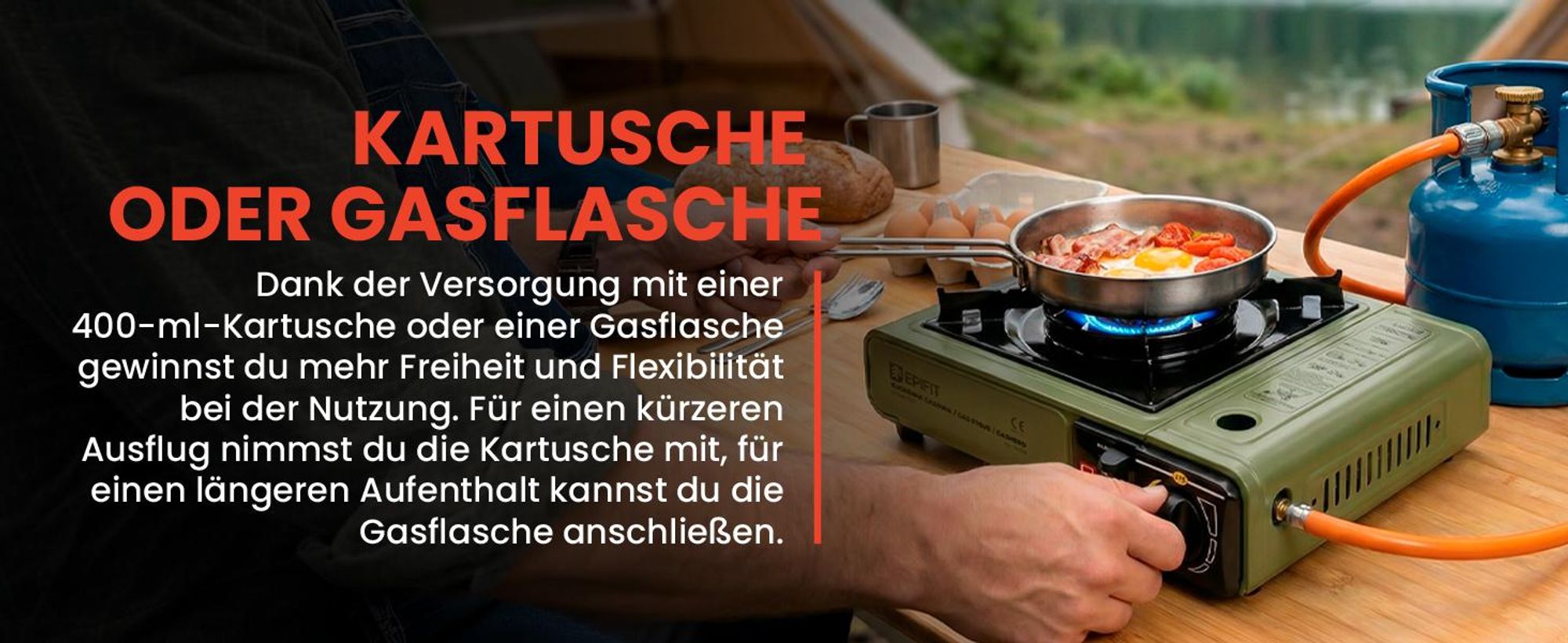 Grüner Gaskocher Campinkocher für Gaskartuschen Gasflasche mit Koffer