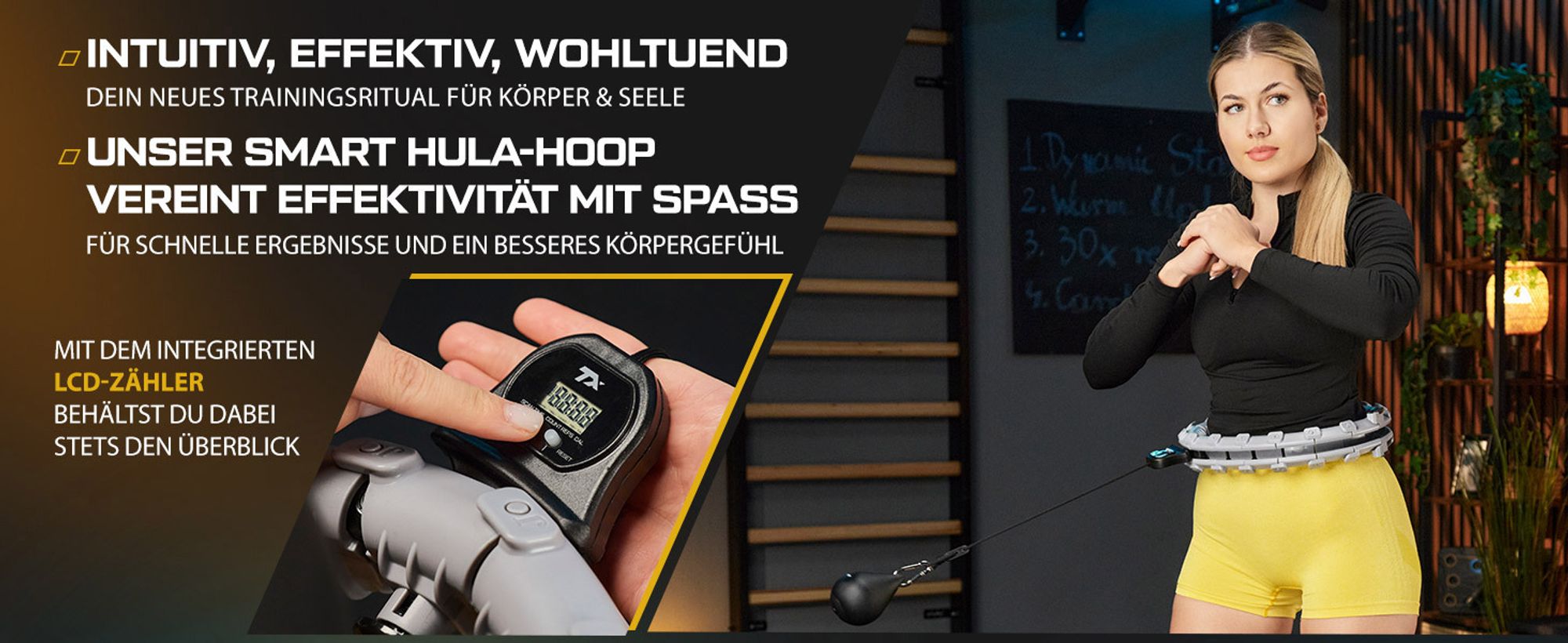 TREX SPORT Smart Hula Hoop Reifen mit Zähler TX-020CHH | Fitnessreifen mit LCD Display, 400g Gewicht, 24 Segmente, 360° Massage mit Noppen | Grau