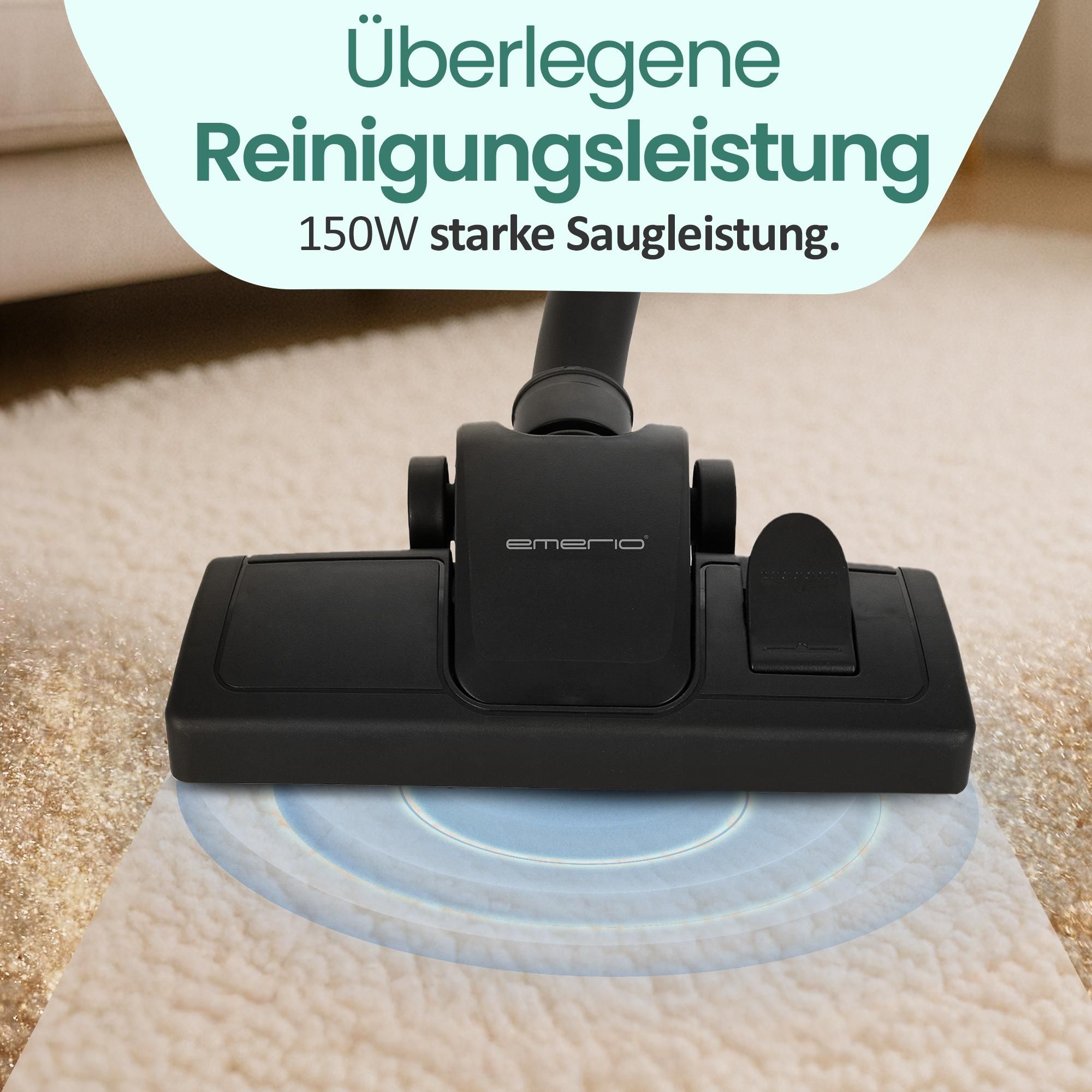 Emerio Staubsauger mit Beutel – 2,5 Liter – HEPA10-Filter – Kabellänge 5 m – 800 W – VE-112682.8 – Schwarz / Blau