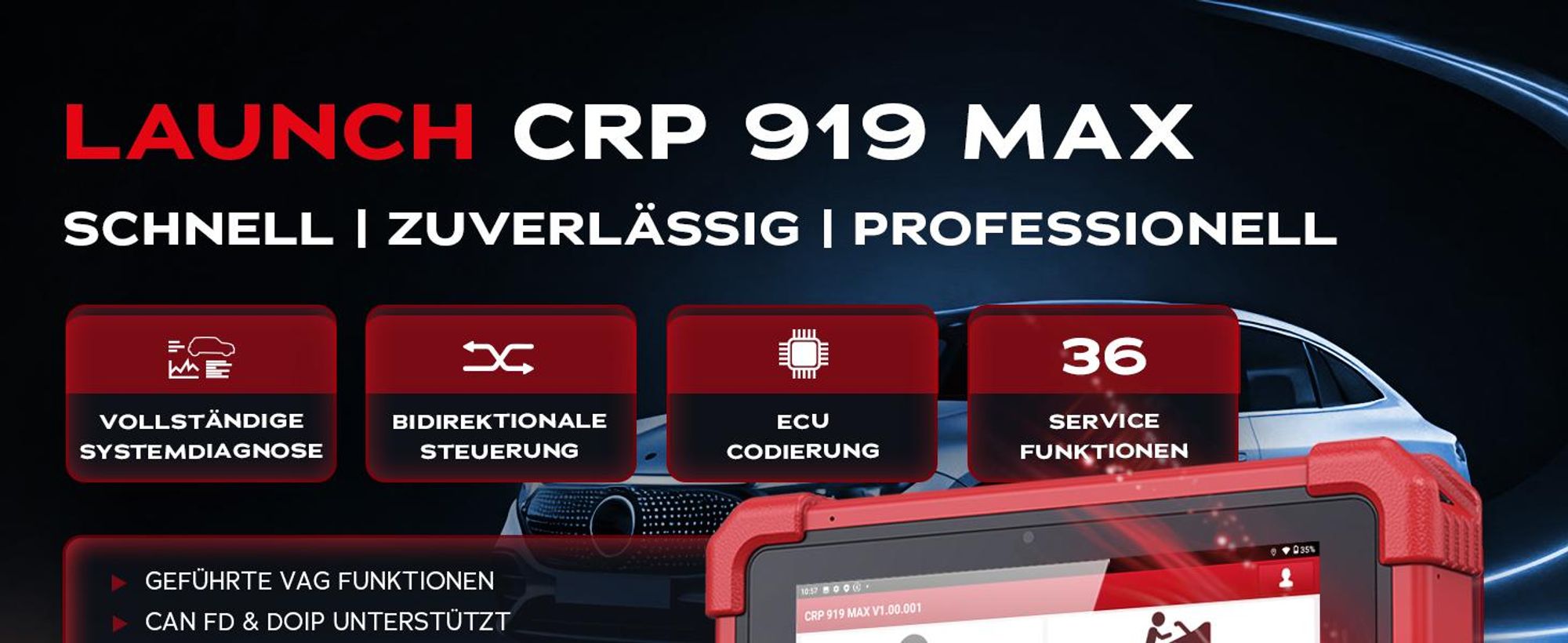 LAUNCH EUROPE CRP 919 MAX OBD2 Diagnosegerät Auto für alle Fahrzeuge, Fehlerauslesegerät KFZ, Alle System Auslesegerät Marken, 31+