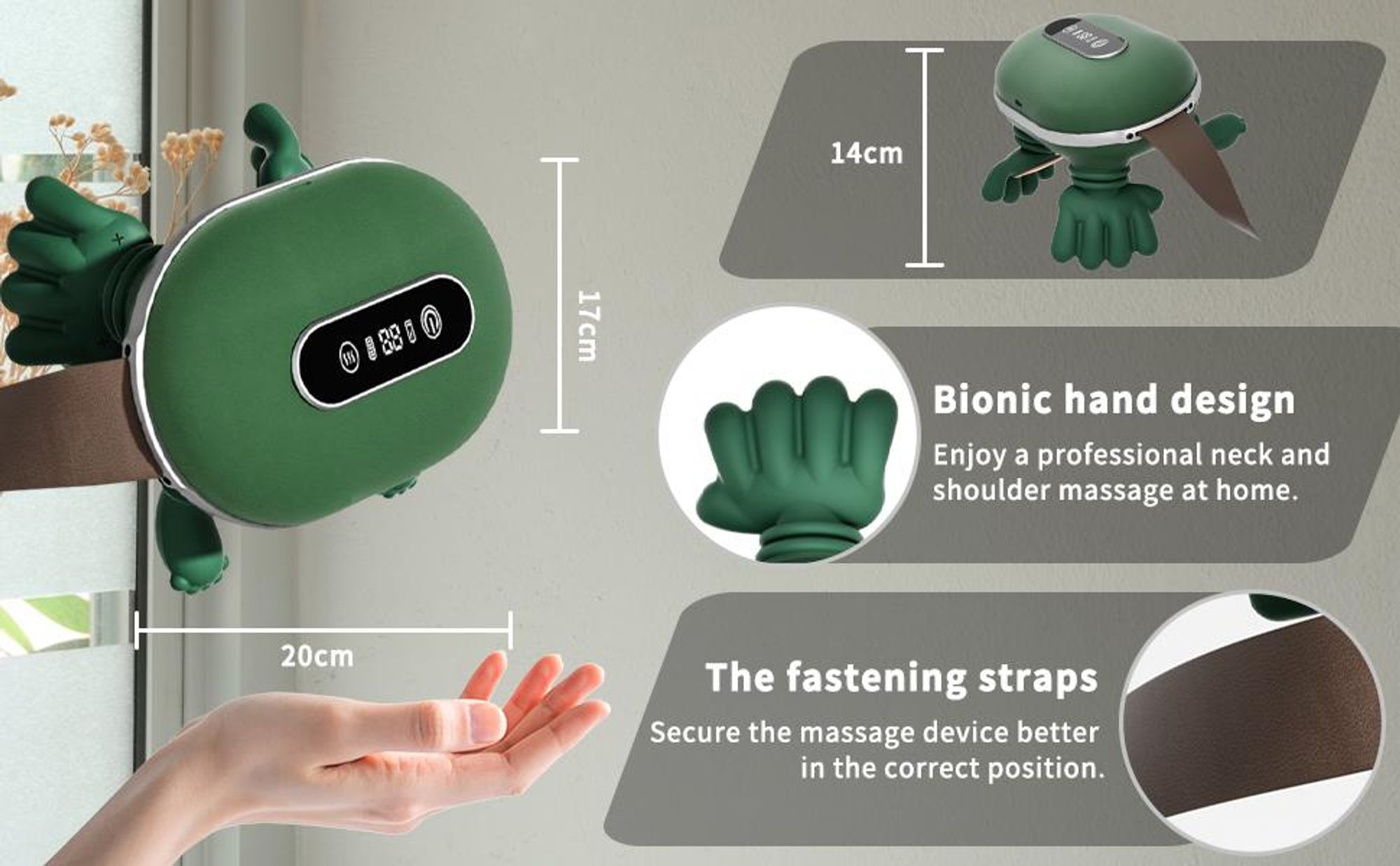 Schulter und Nackenmassagegerät, tragbares beheiztes Massagegerät, Rückenmassagegerät, 4D-Knetmassagegerät, simuliert eine echte Handfläche zur